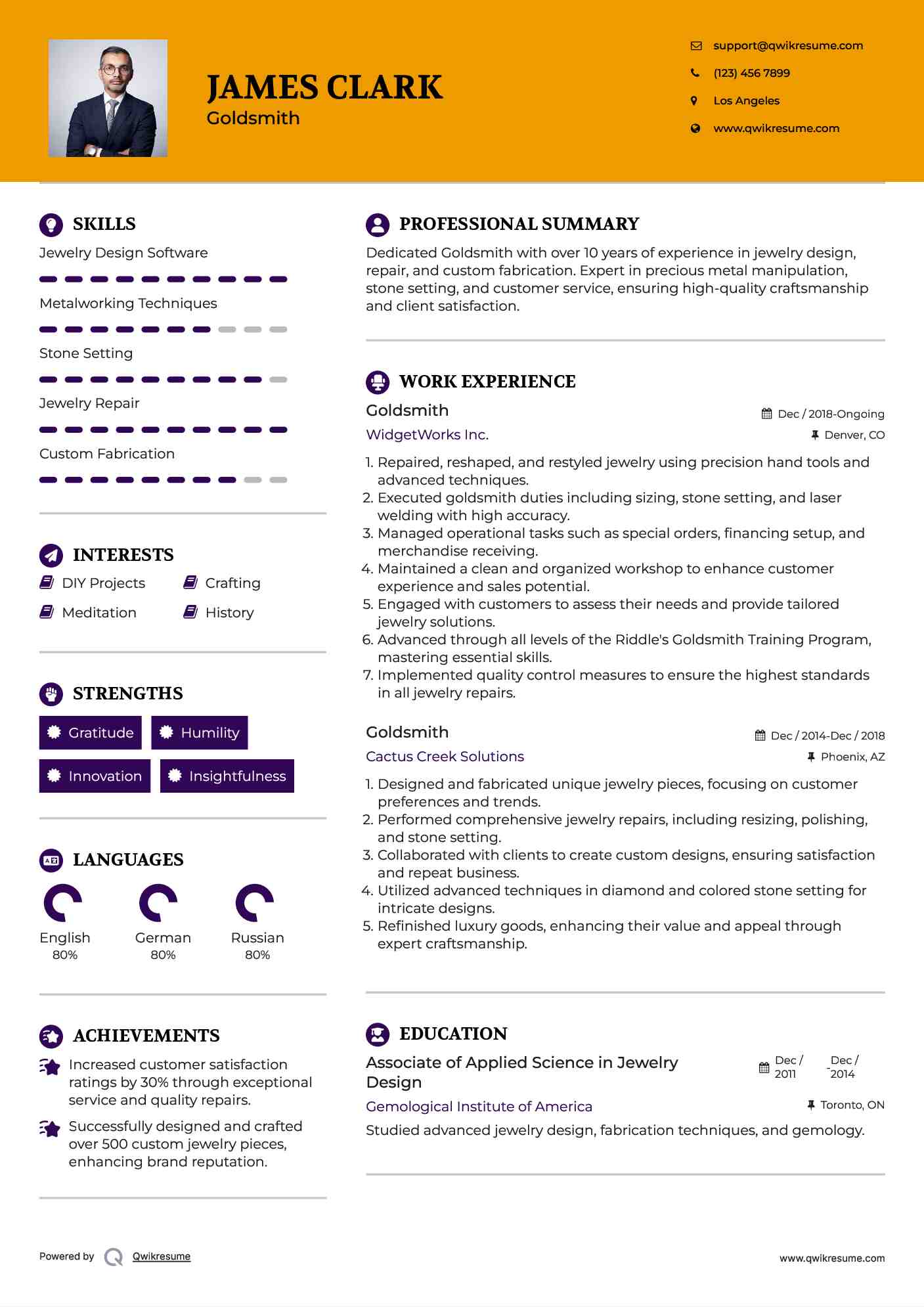 Goldsmith Resume Format