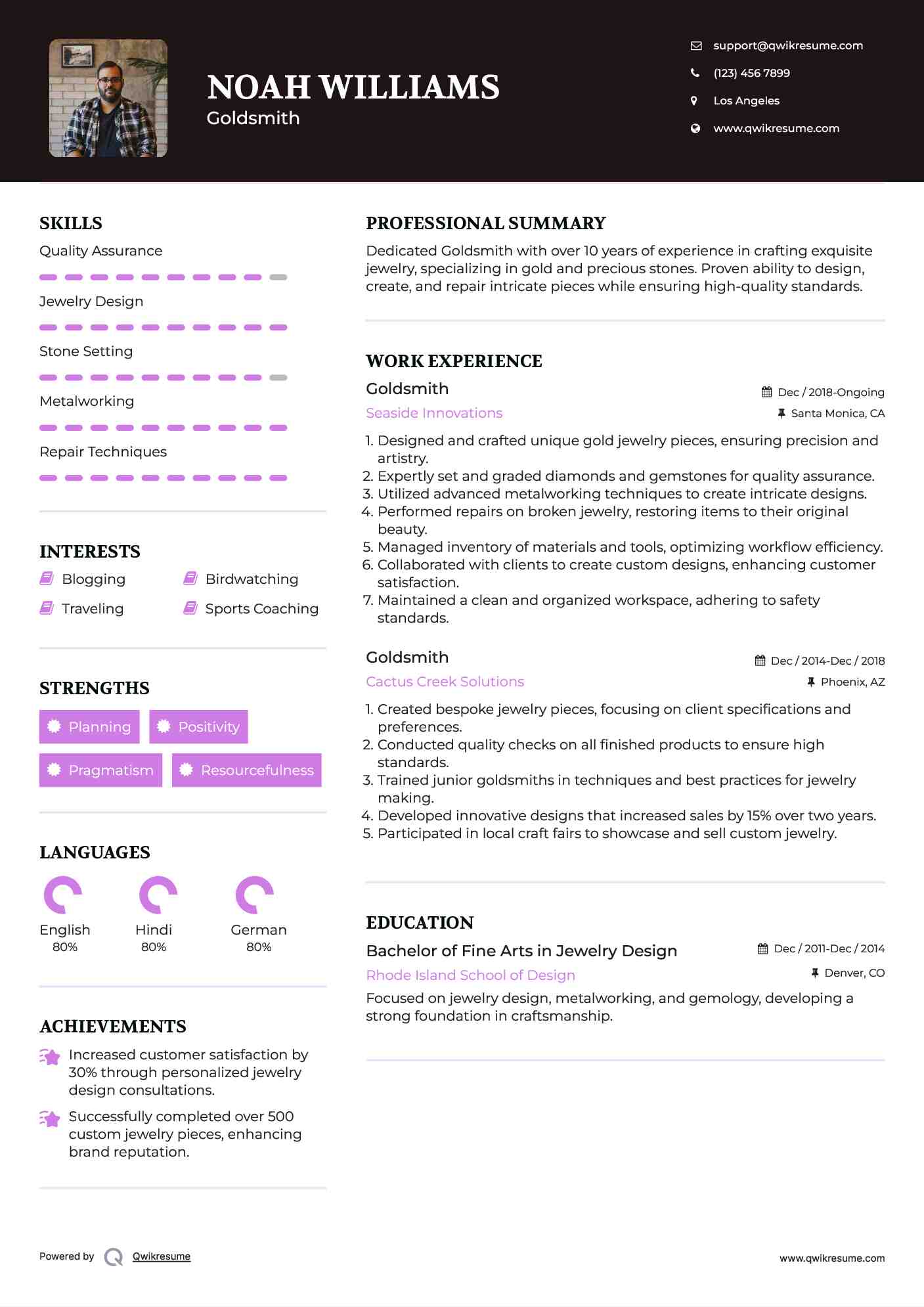 Goldsmith Resume Format