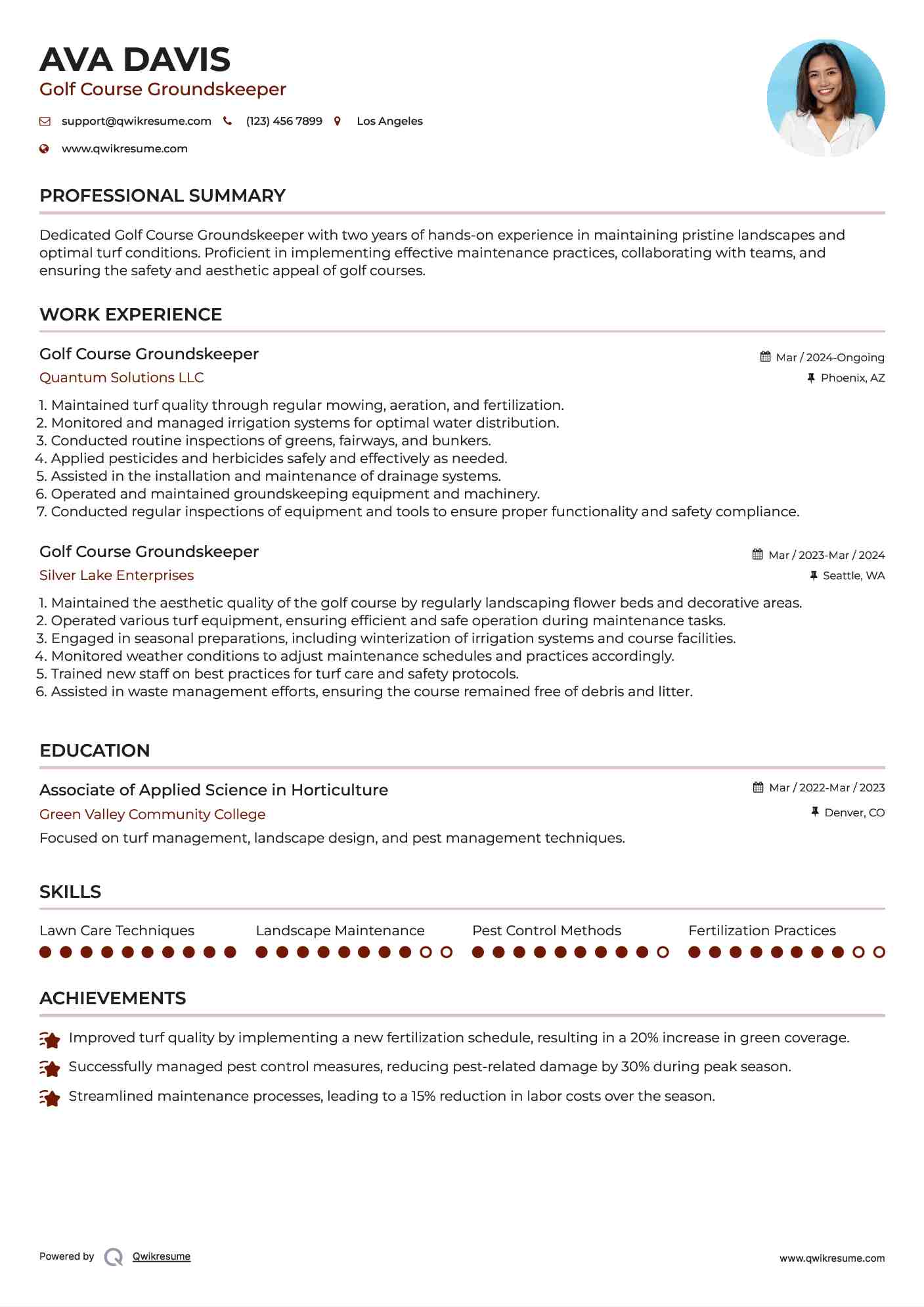 Golf Course Groundskeeper Resume Format