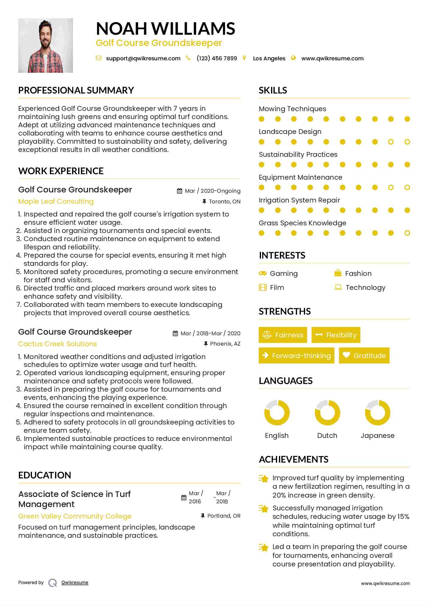 Golf Course Groundskeeper Resume Format