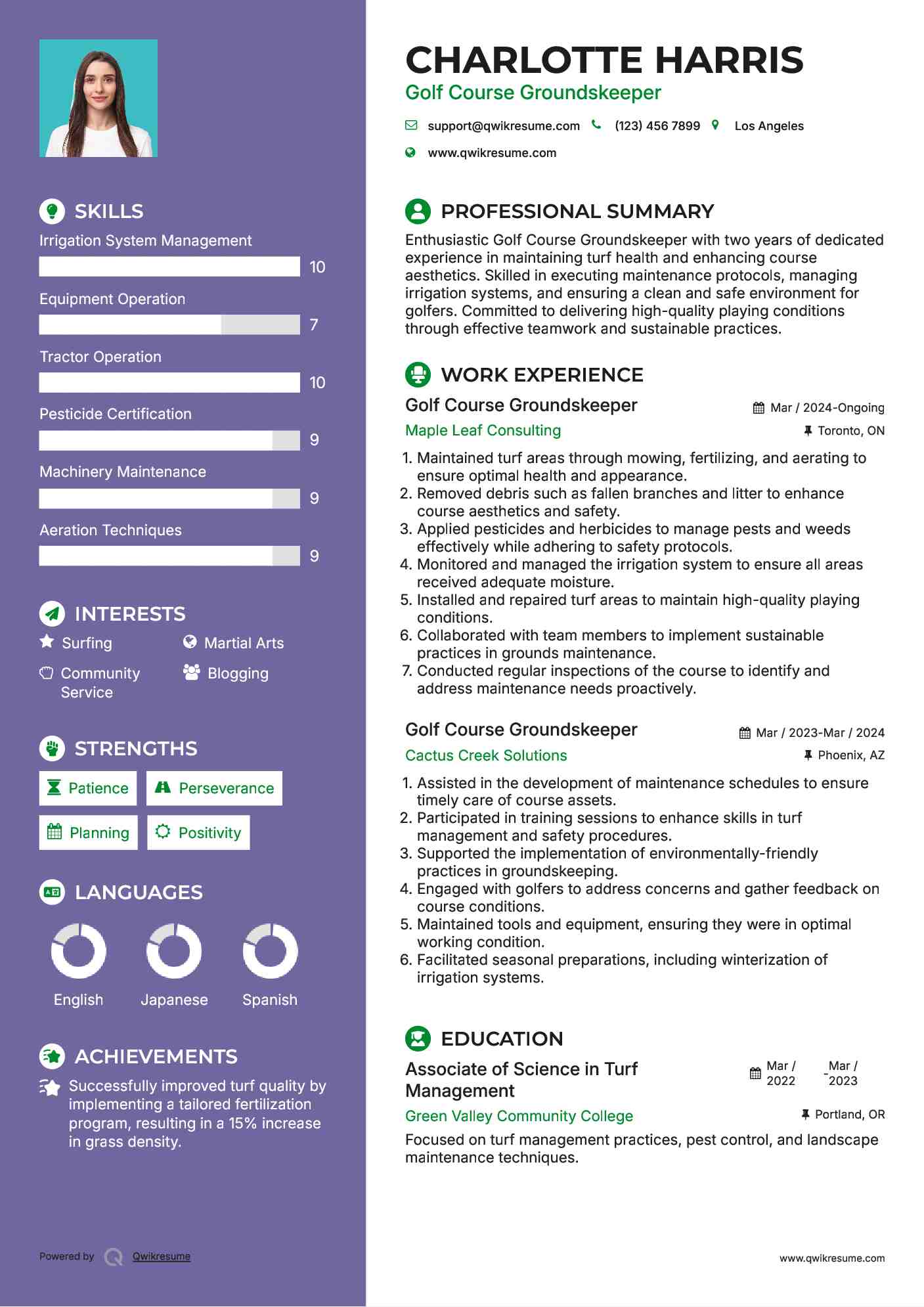 Golf Course Groundskeeper Resume Template