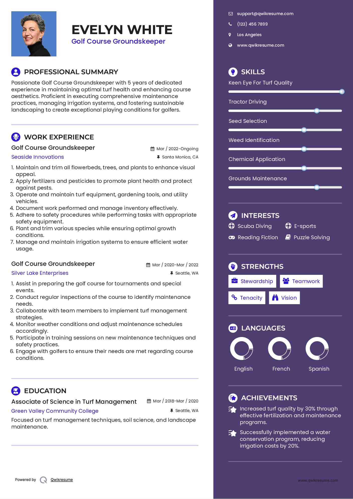Golf Course Groundskeeper Resume Model