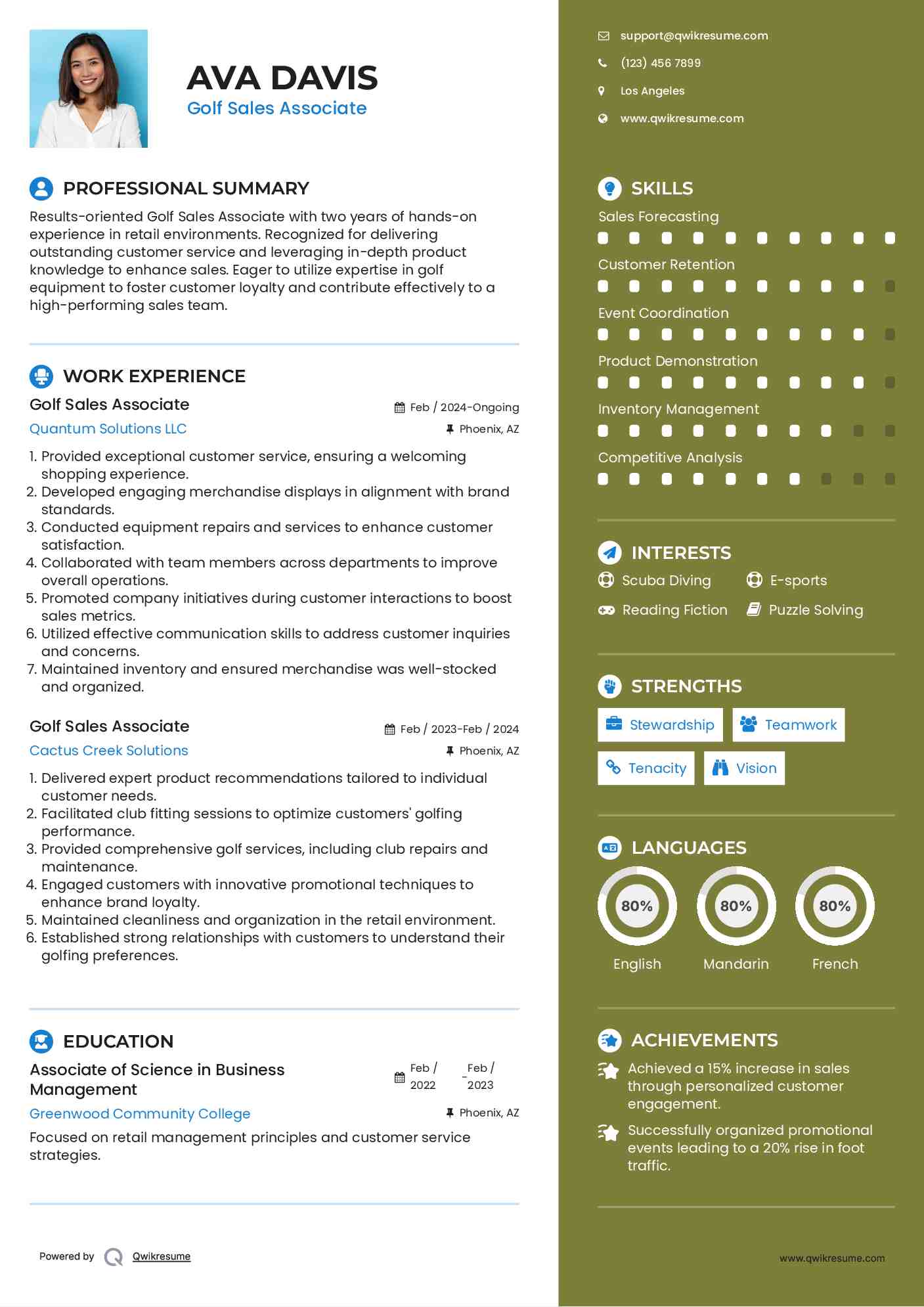 Golf Sales Associate Resume Sample