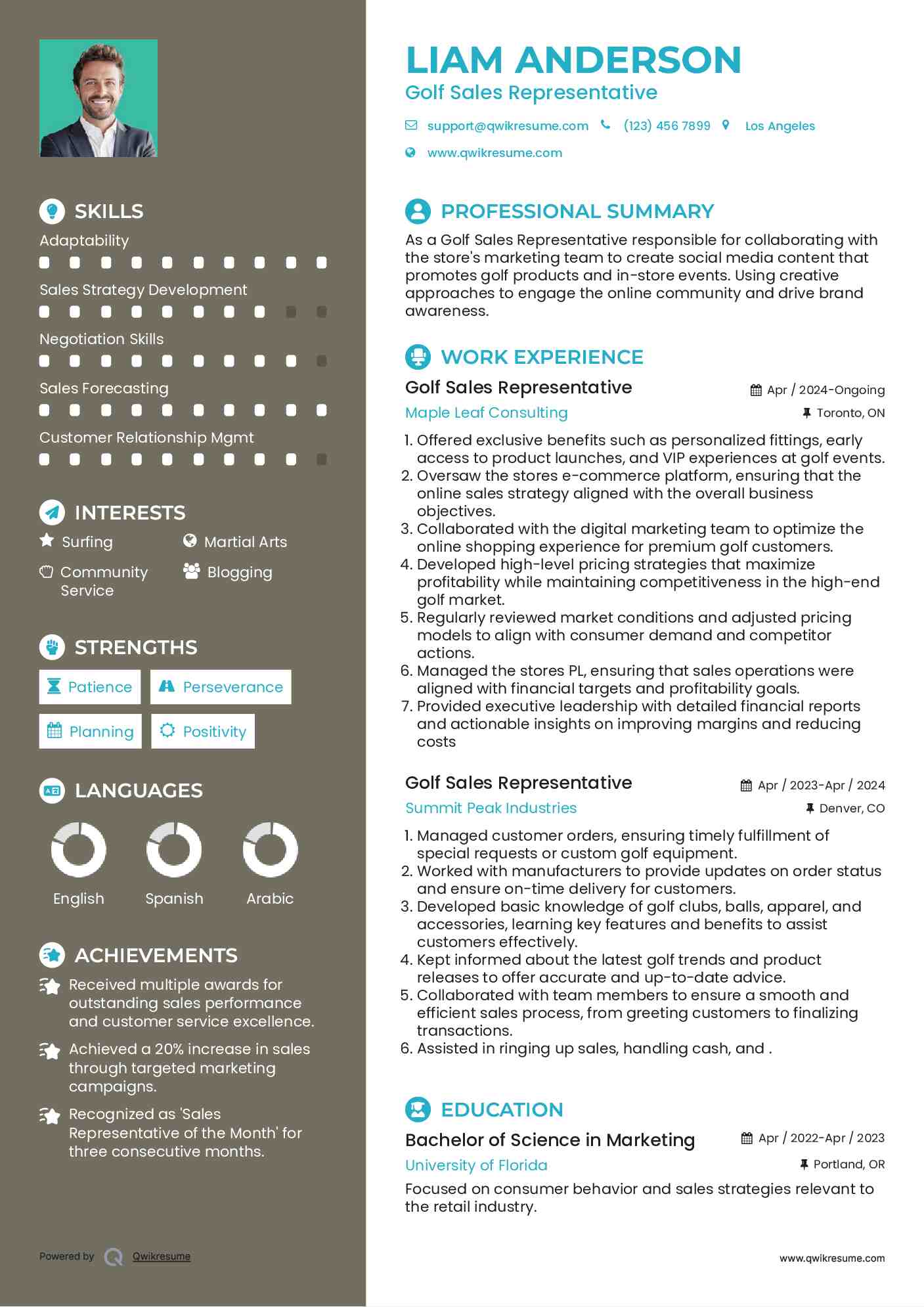 Golf Sales Representative Resume Template