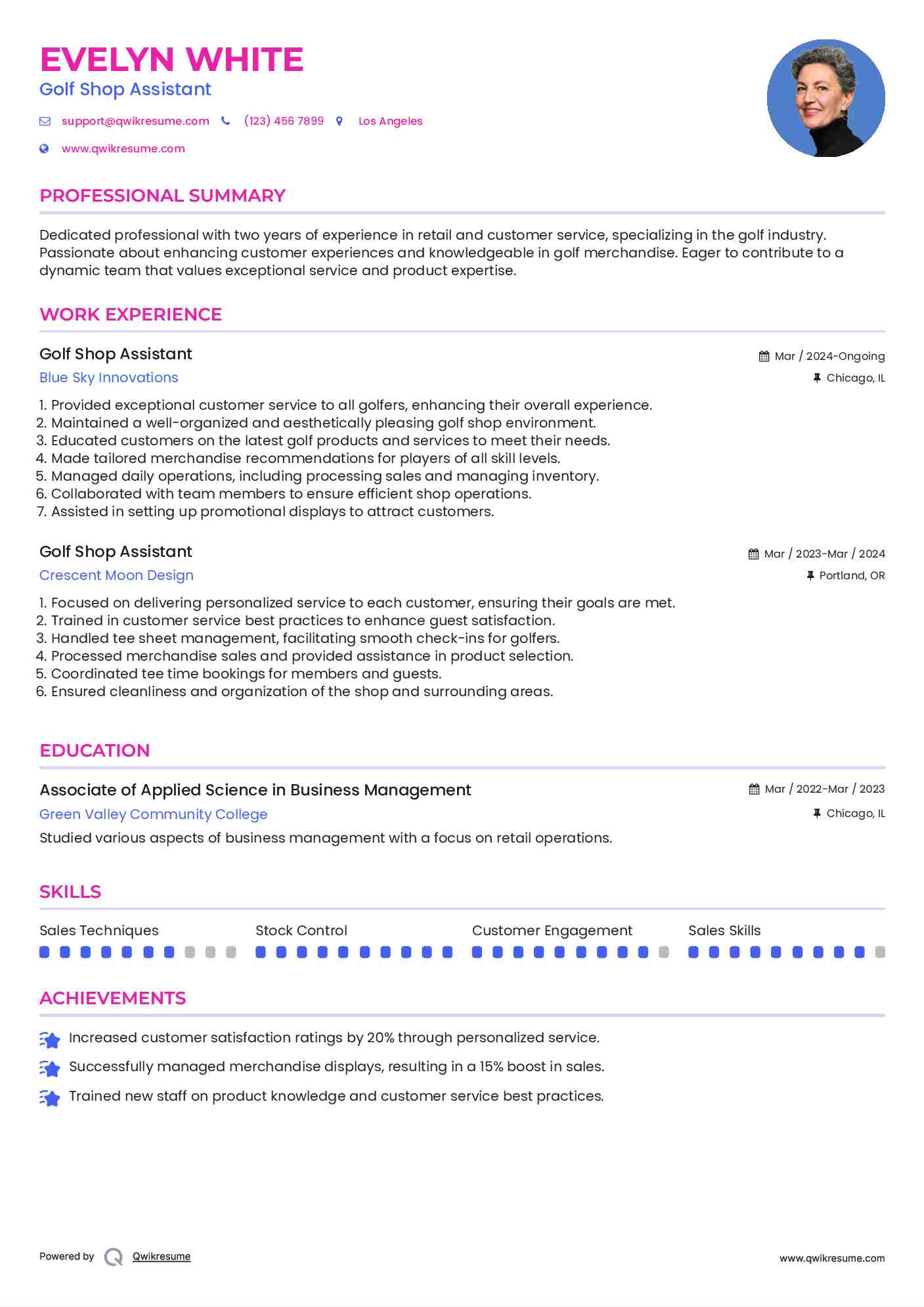 Golf Shop Assistant Resume Template