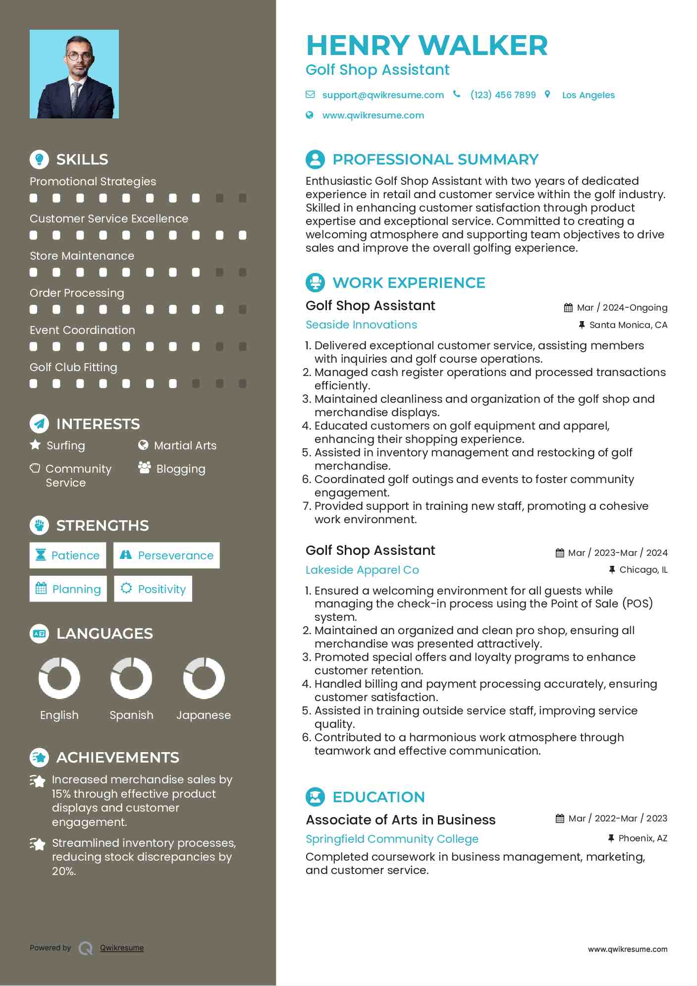 Golf Shop Assistant Resume Template