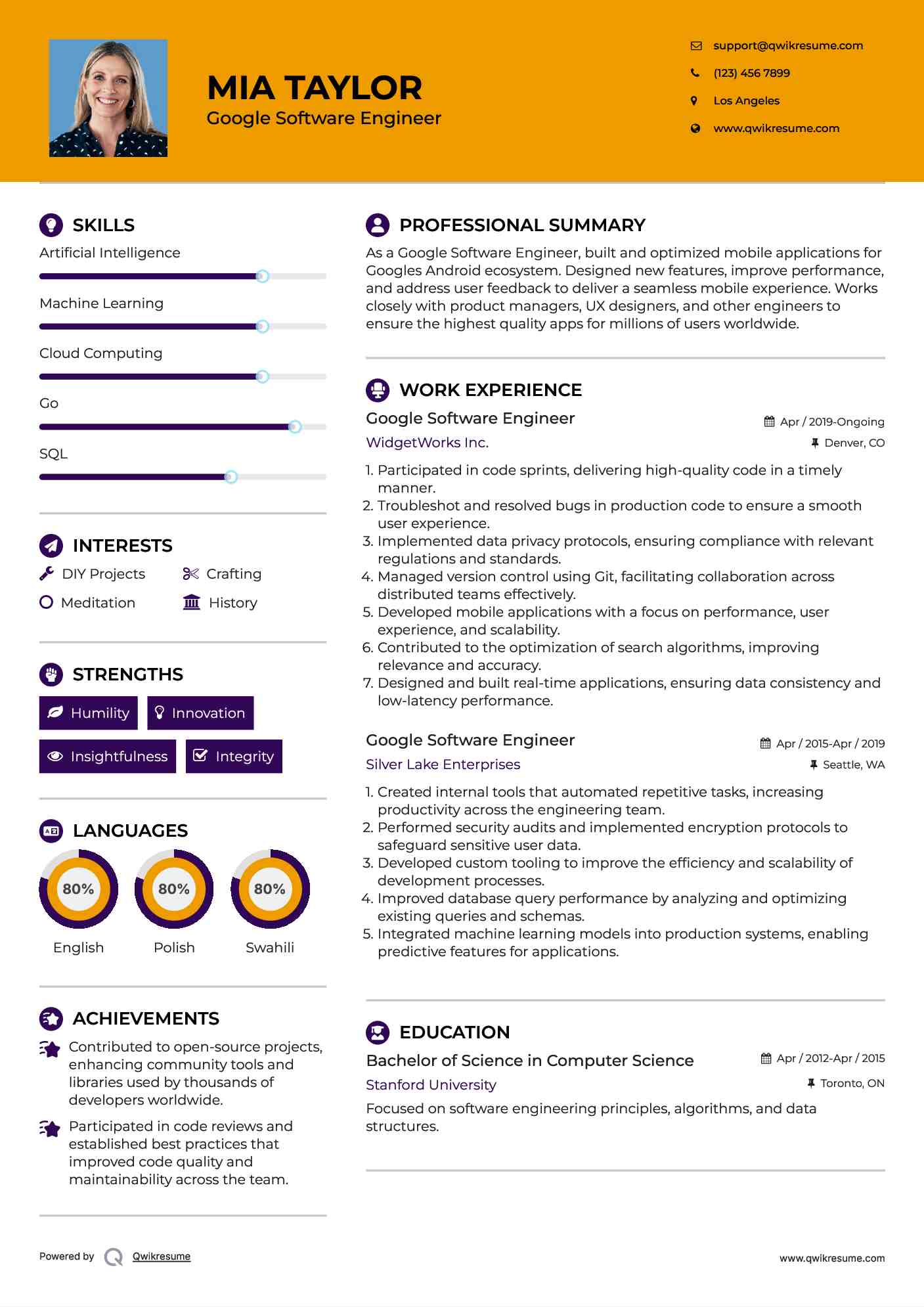 Google Software Engineer Resume Format