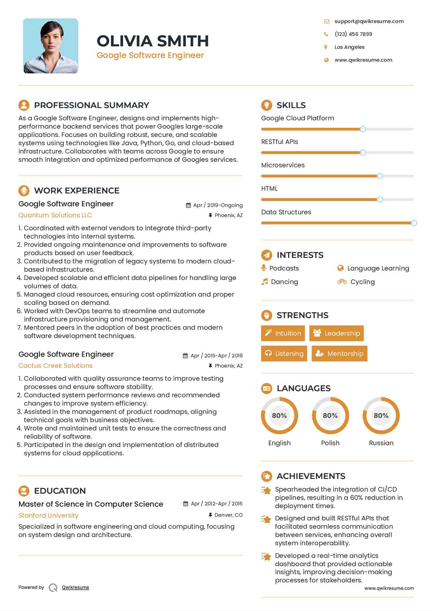 Google Software Engineer Resume Format