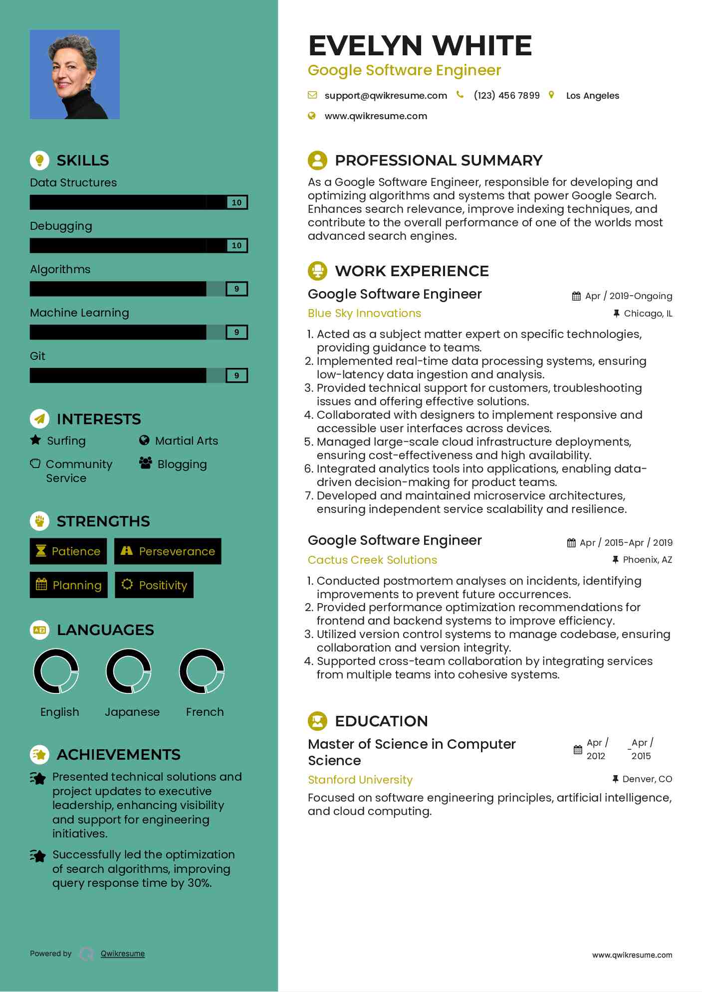 Google Software Engineer Resume Format