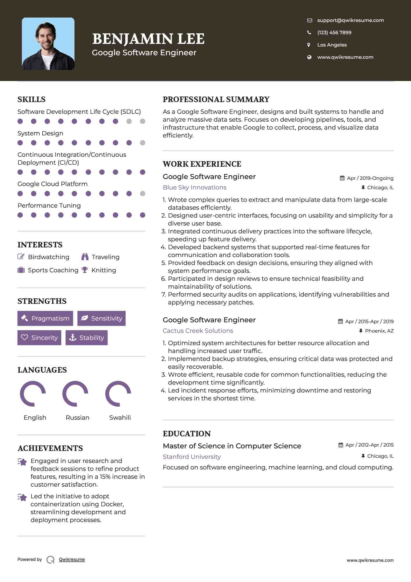 Google Software Engineer Resume Example
