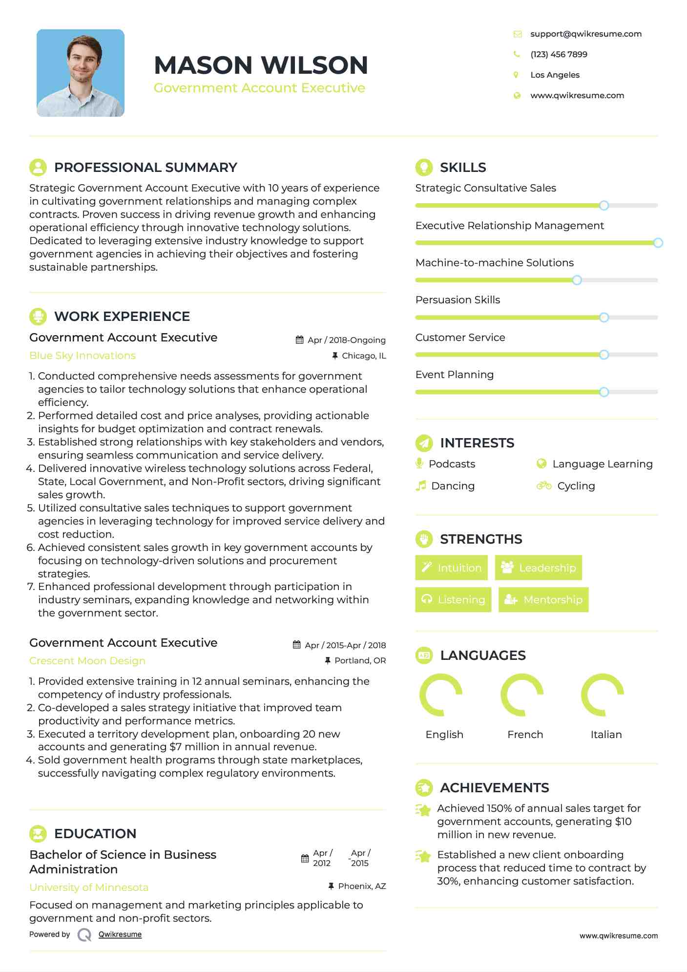 Government Account Executive Resume Format