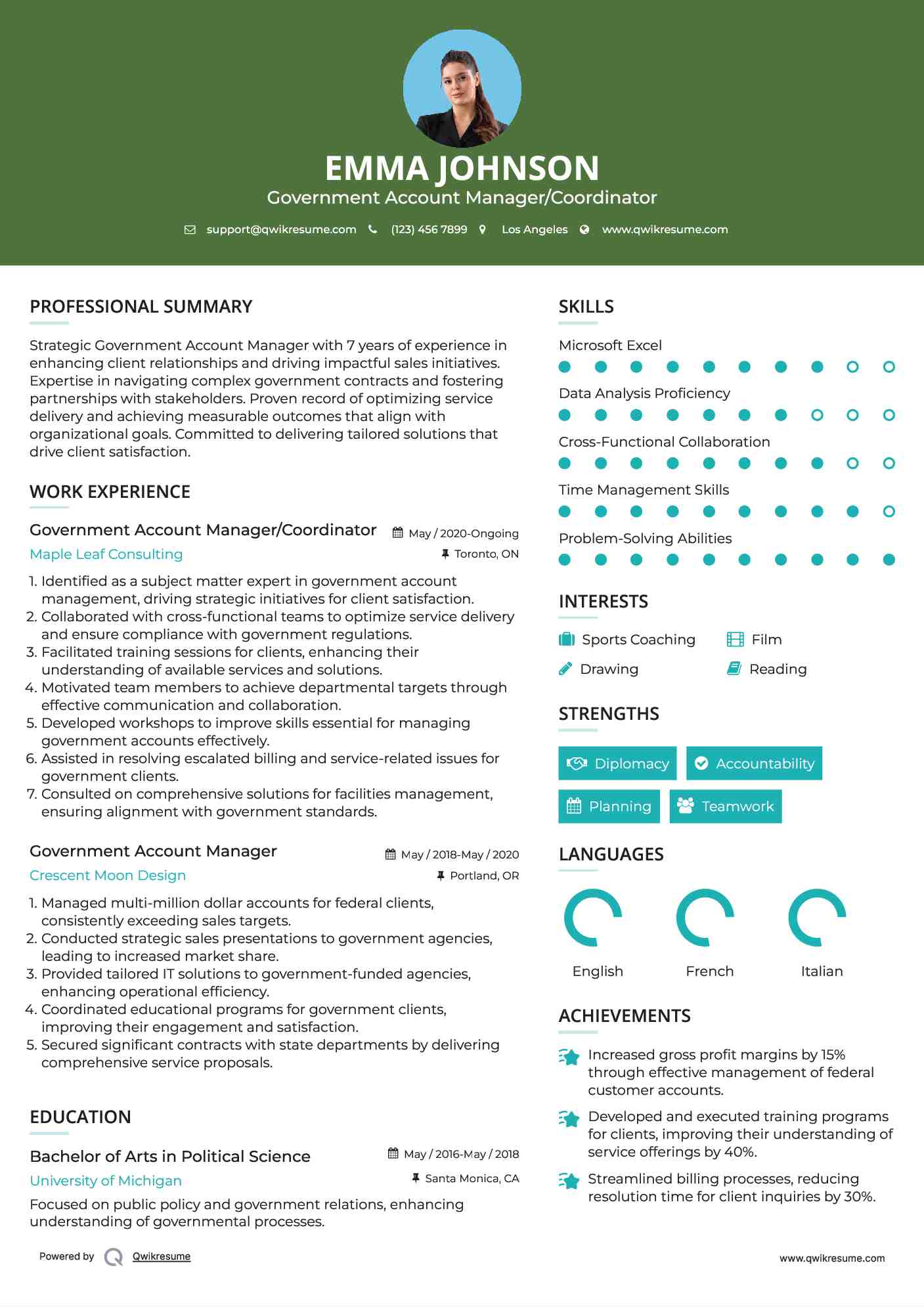 Government Account Manager/Coordinator Resume Format