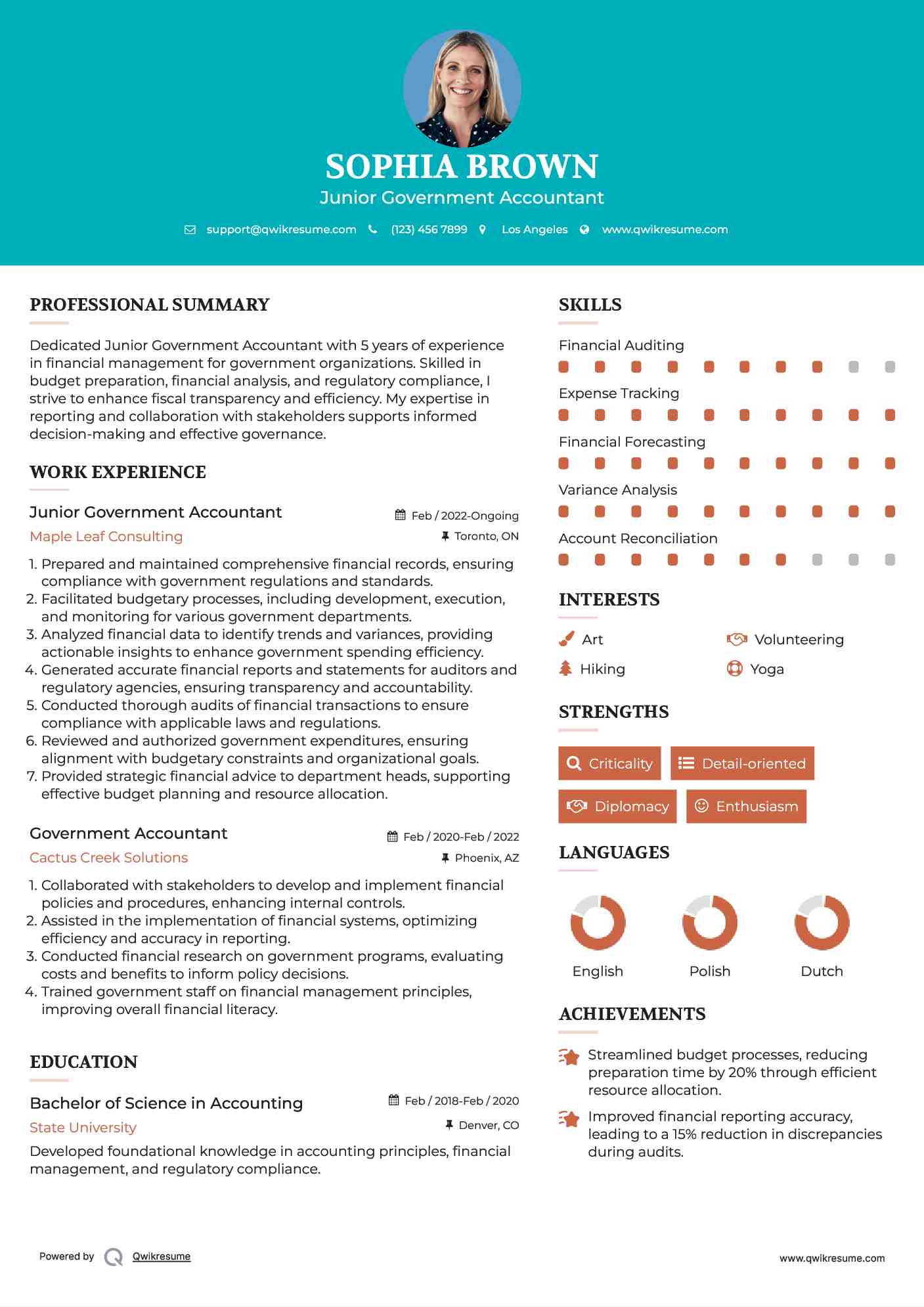 Junior Government Accountant Resume Example