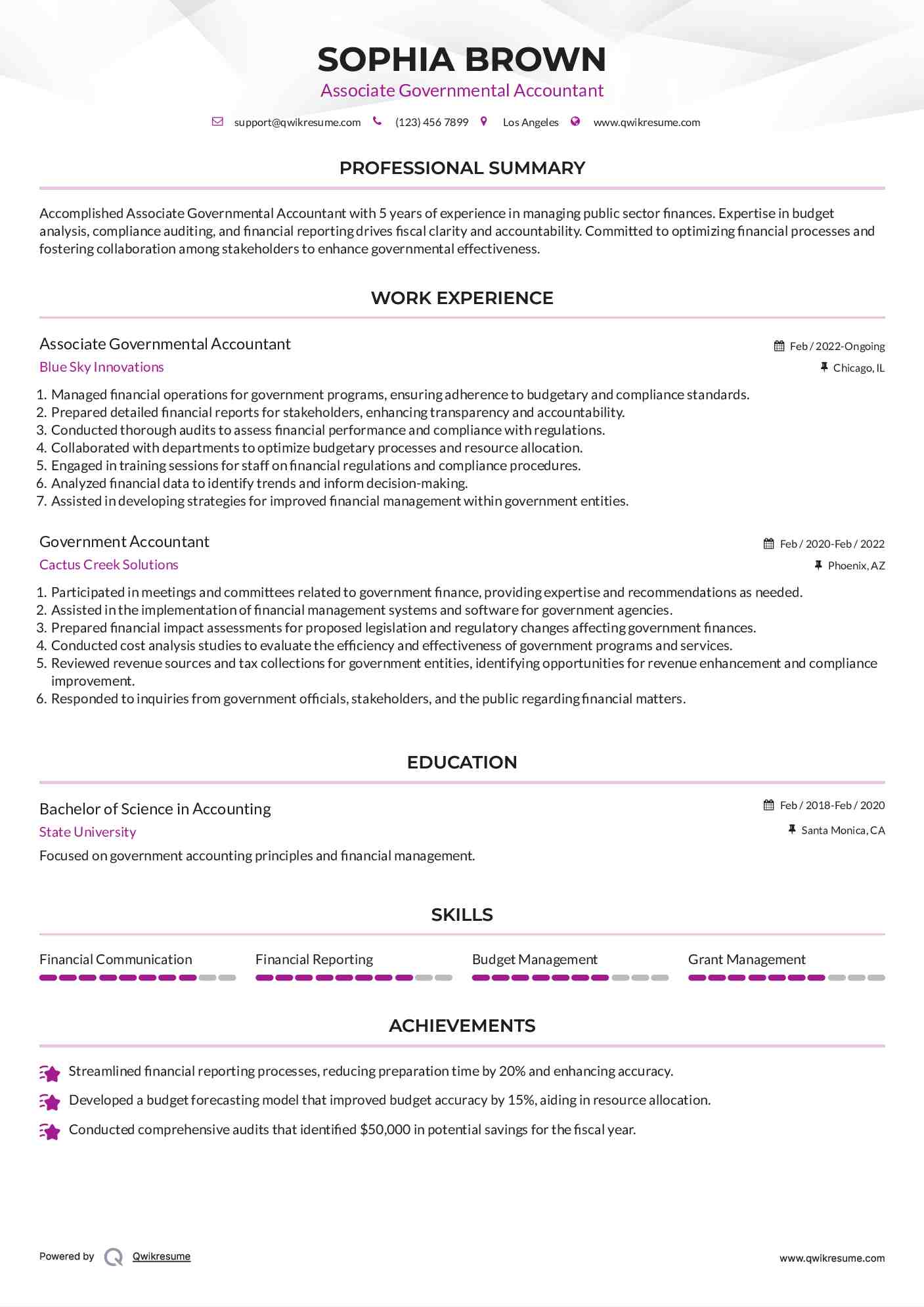 Associate Governmental Accountant Resume Template