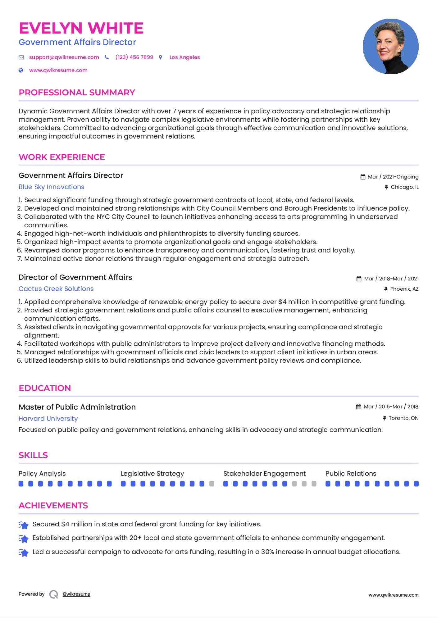 Government Affairs Director Resume Sample