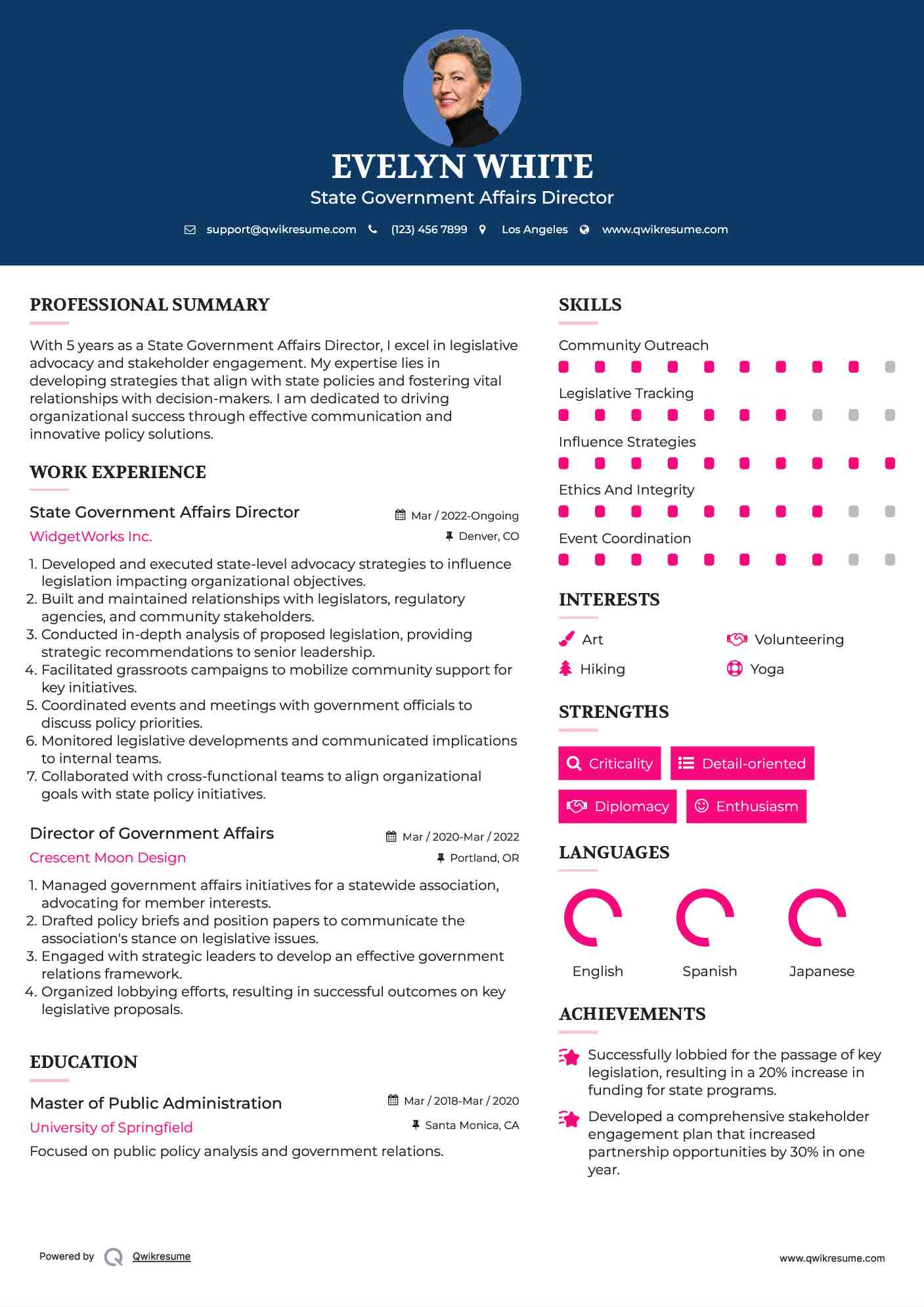 State Government Affairs Director
 Resume Sample