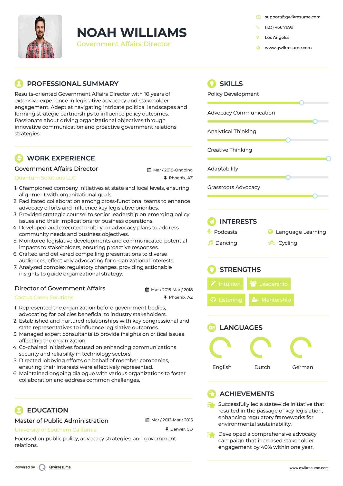 Government Affairs Director Resume Format