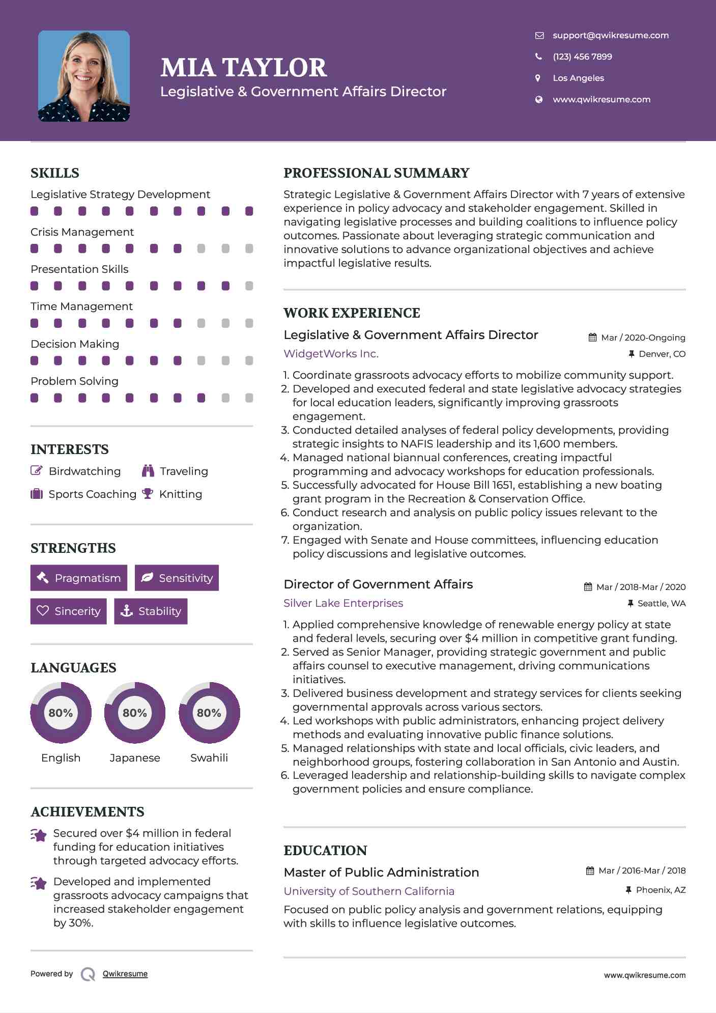 Legislative & Government Affairs Director Resume Format
