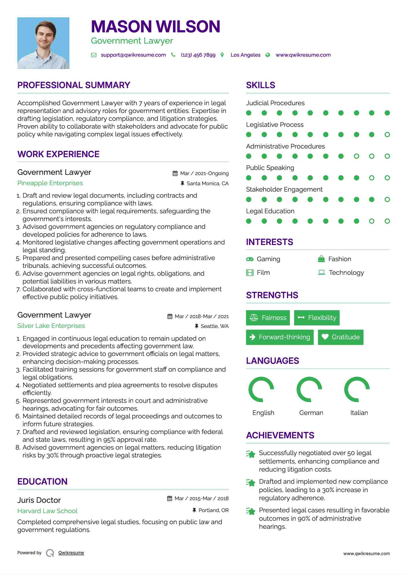 Government Lawyer Resume Sample