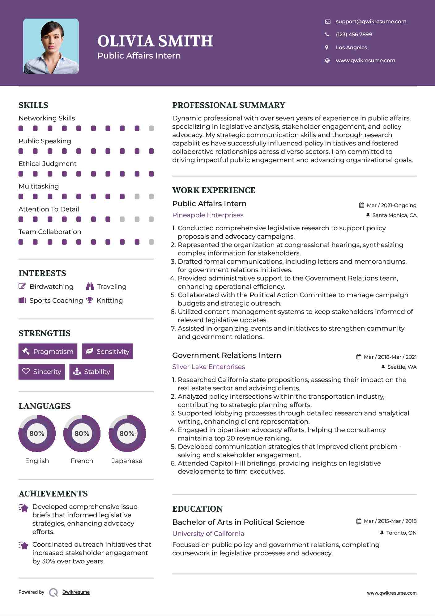 Public Affairs Intern Resume Example