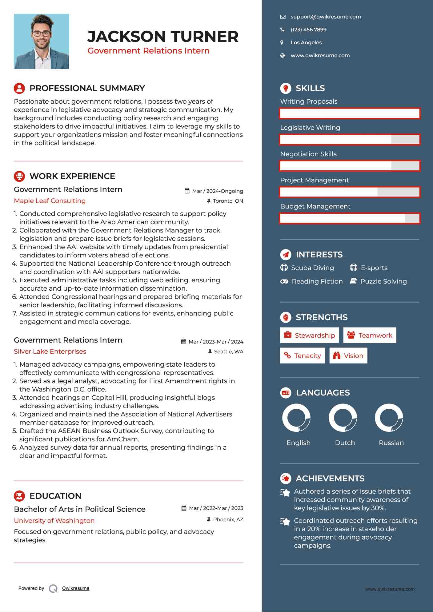 Government Relations Intern Resume Sample