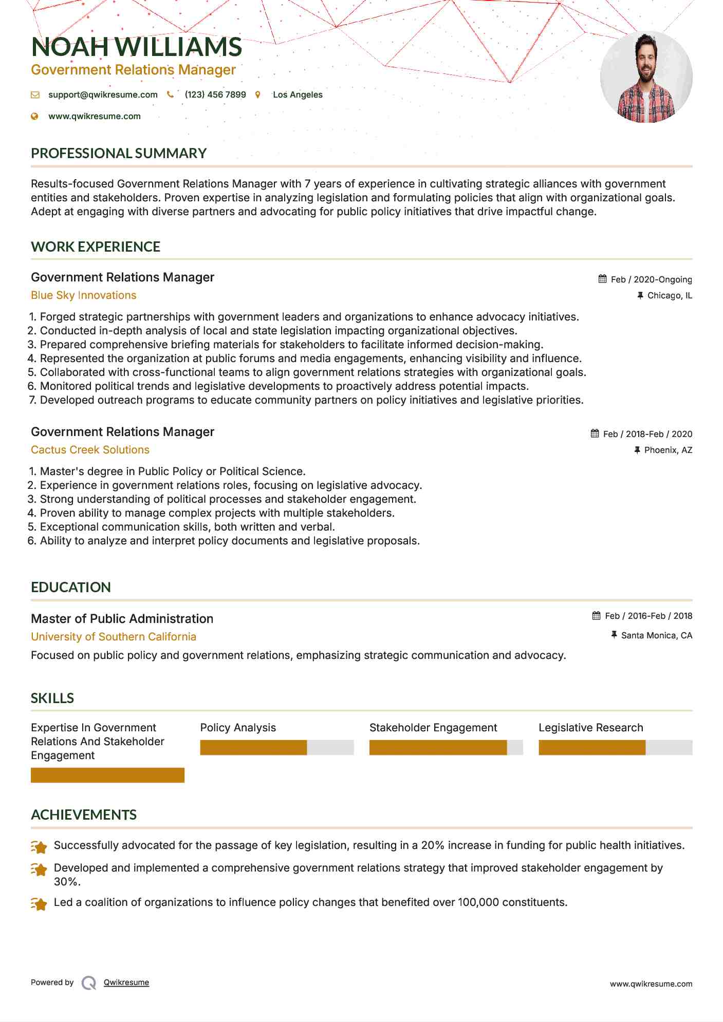 Government Relations Manager Resume Template