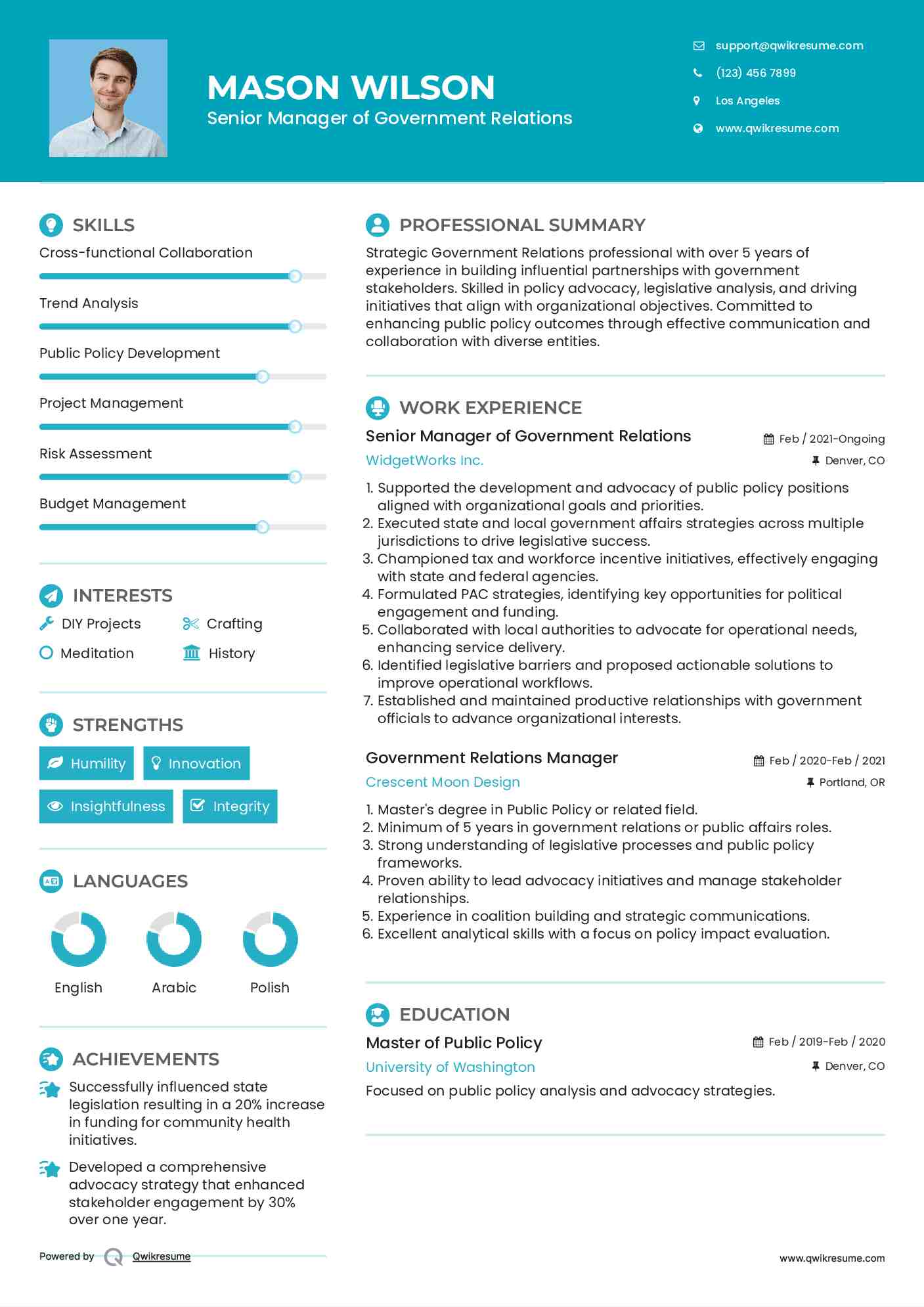 Senior Manager of Government Relations Resume Format