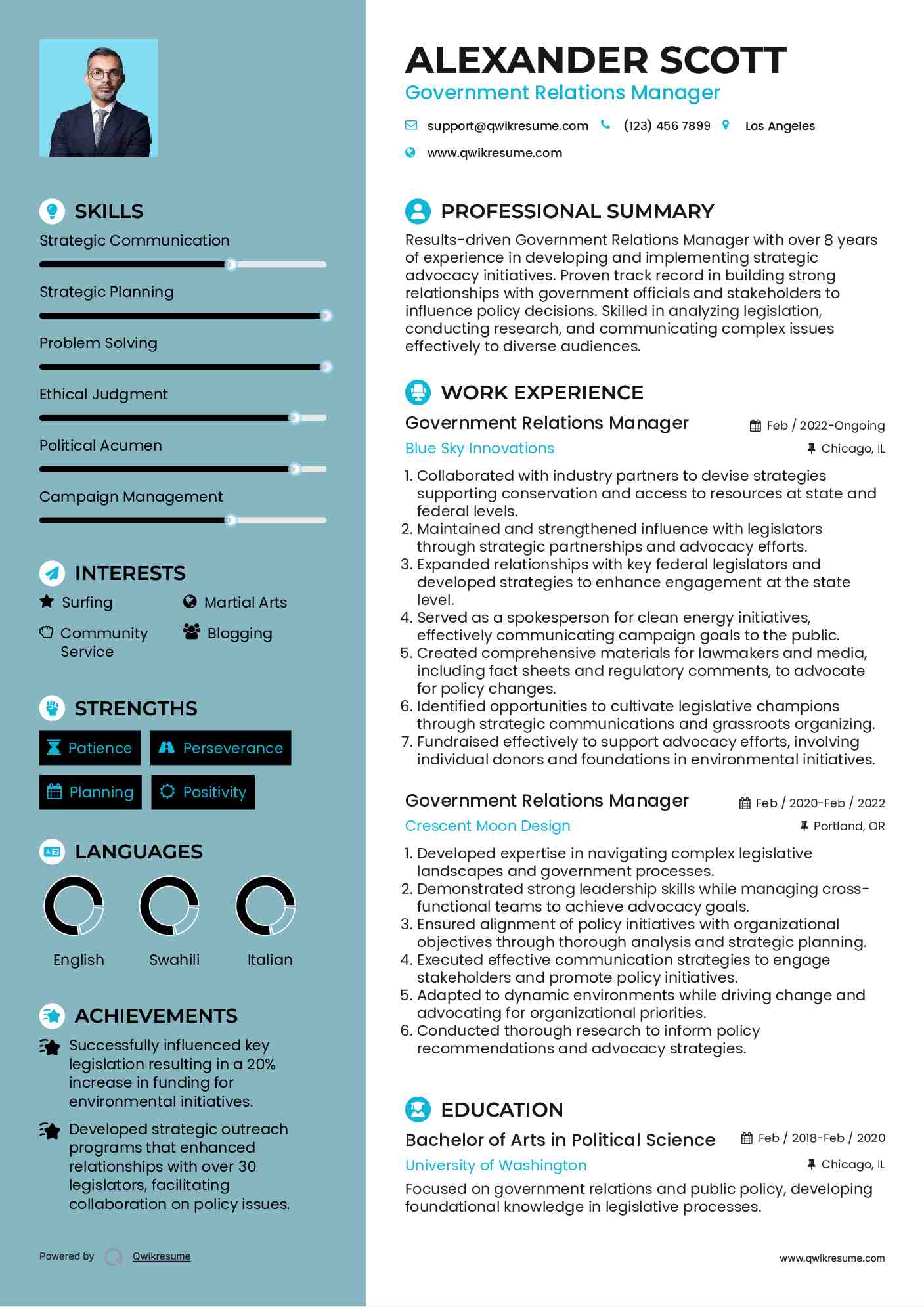 Government Relations Manager Resume Model