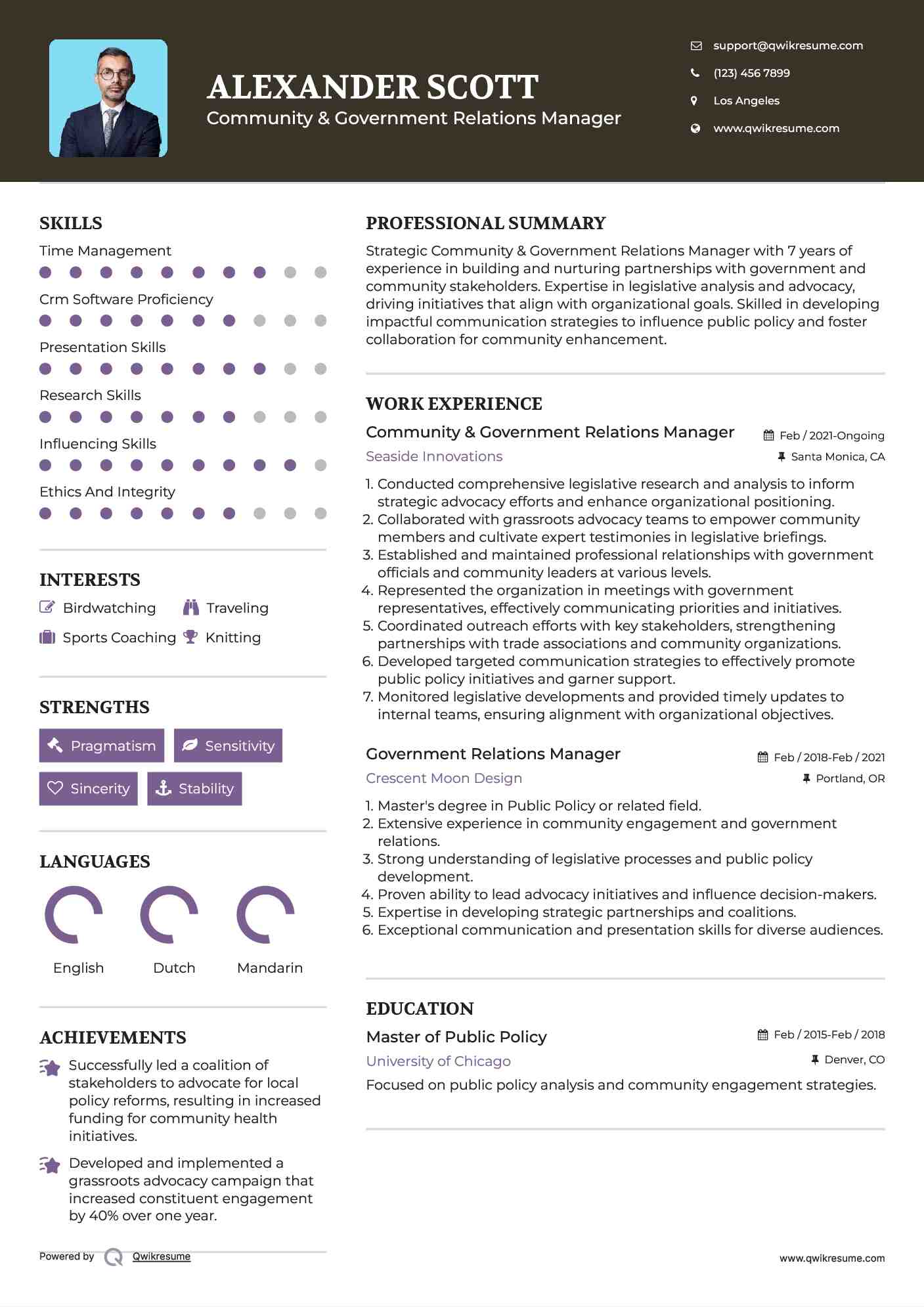 Community & Government Relations Manager Resume Format