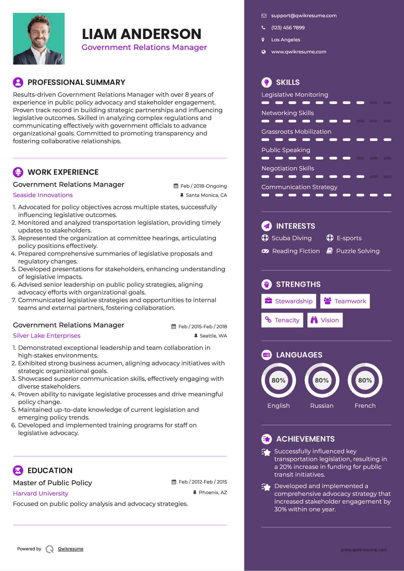 Government Relations Manager Resume Example