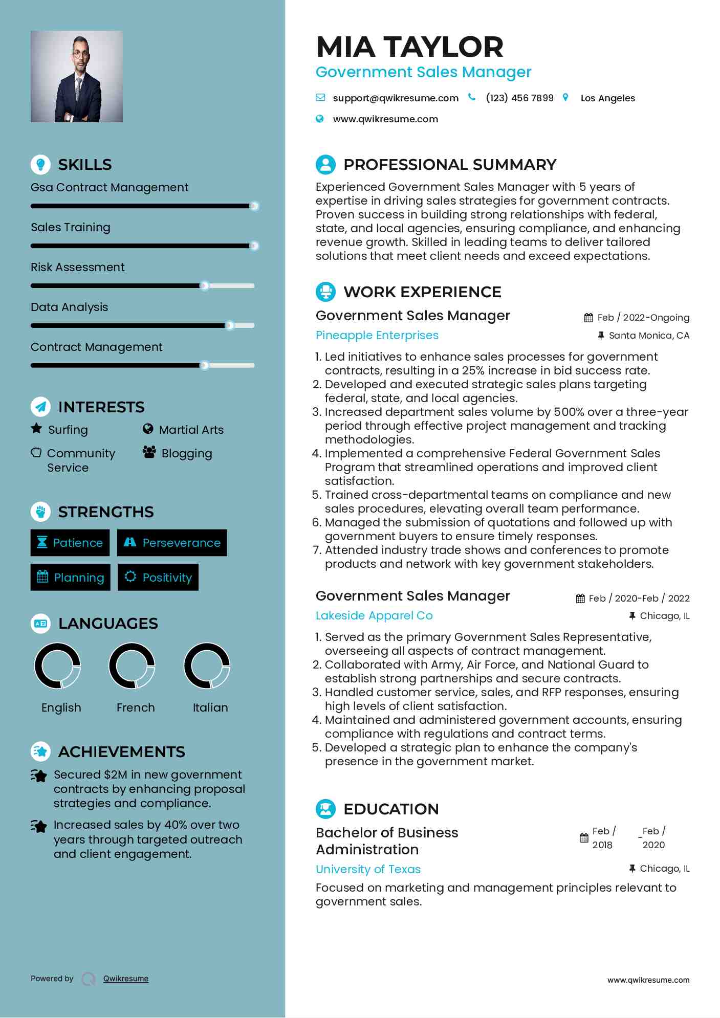 Government Sales Manager Resume Model