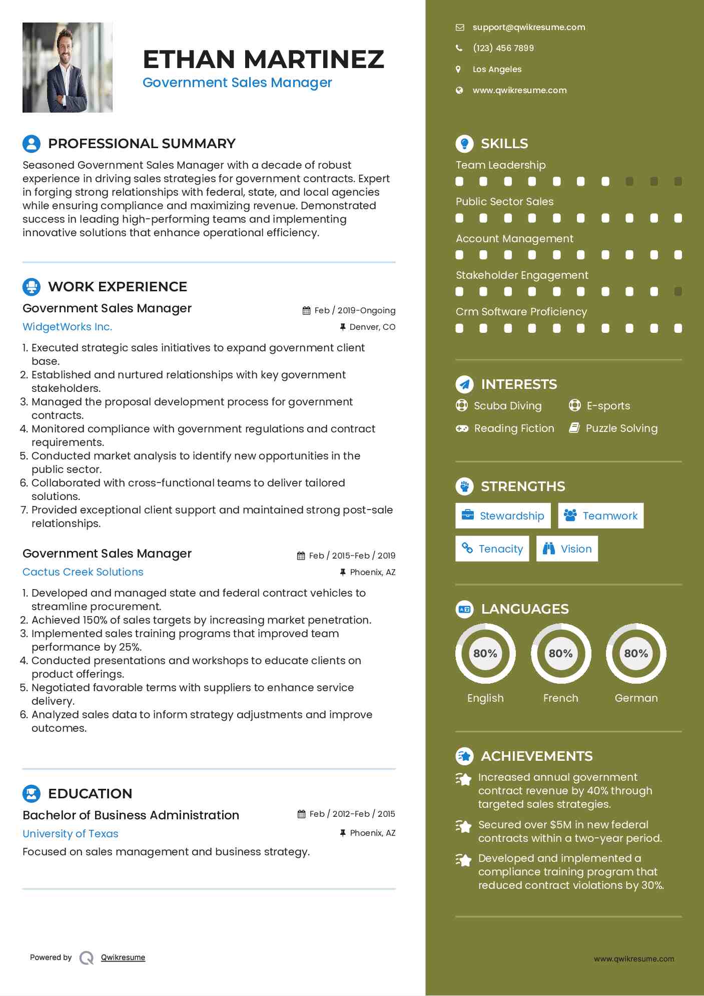 Government Sales Manager Resume Template