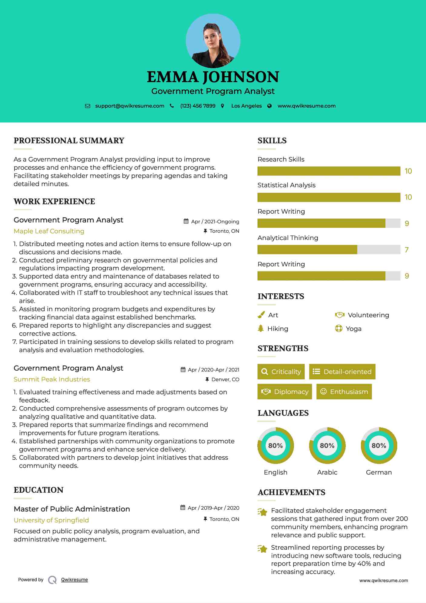 Government Program Analyst Resume Template