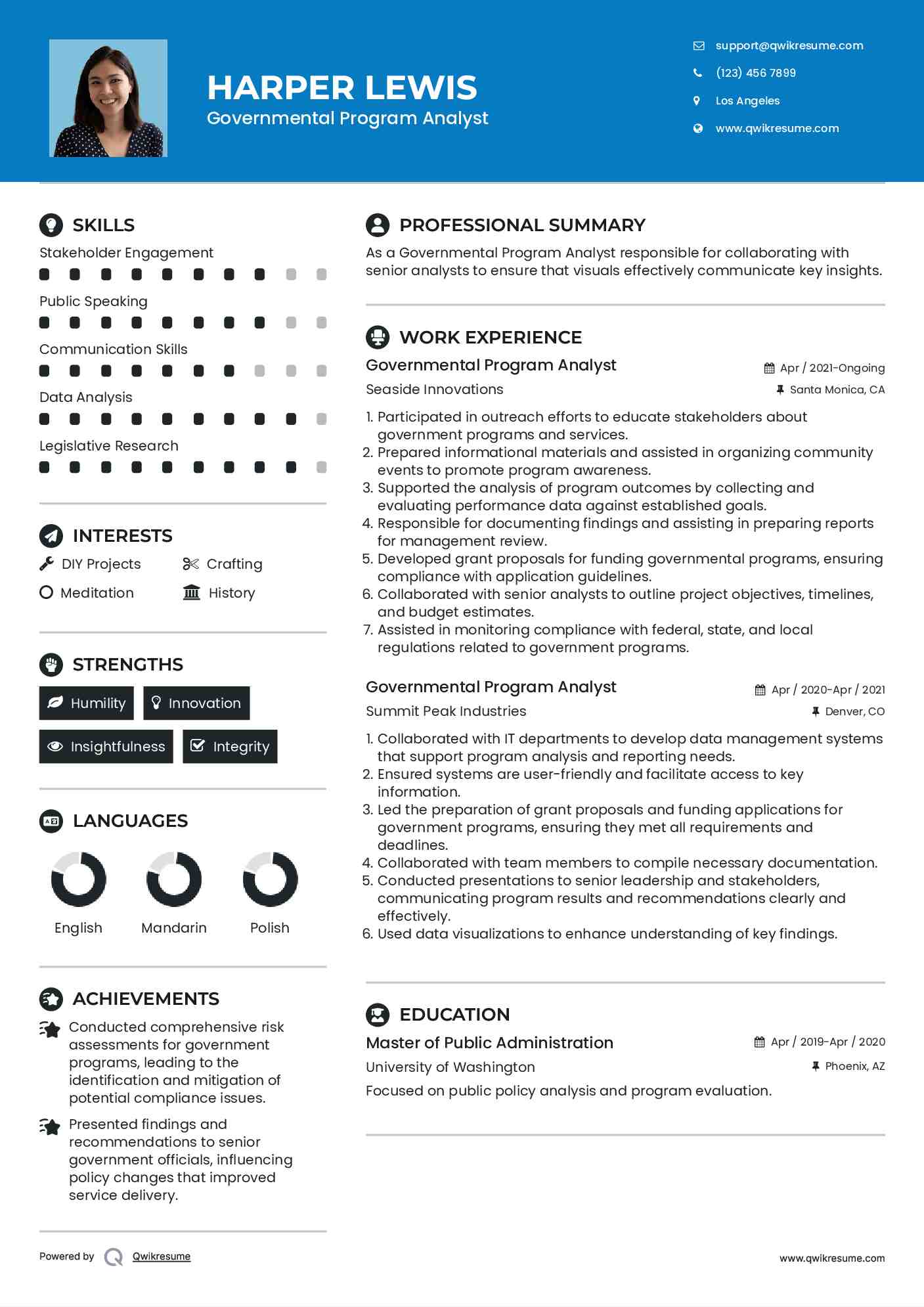 Governmental Program Analyst Resume Template