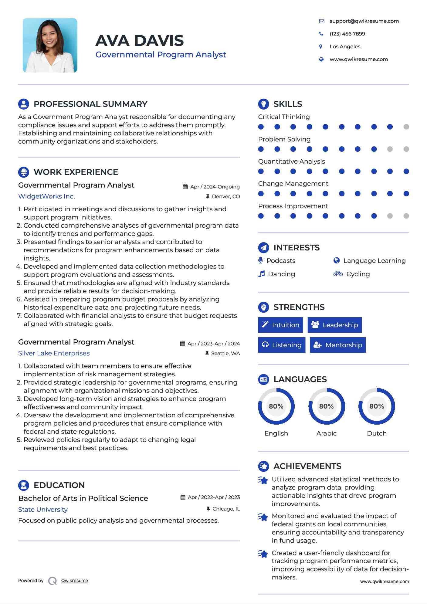 Governmental Program Analyst Resume Template