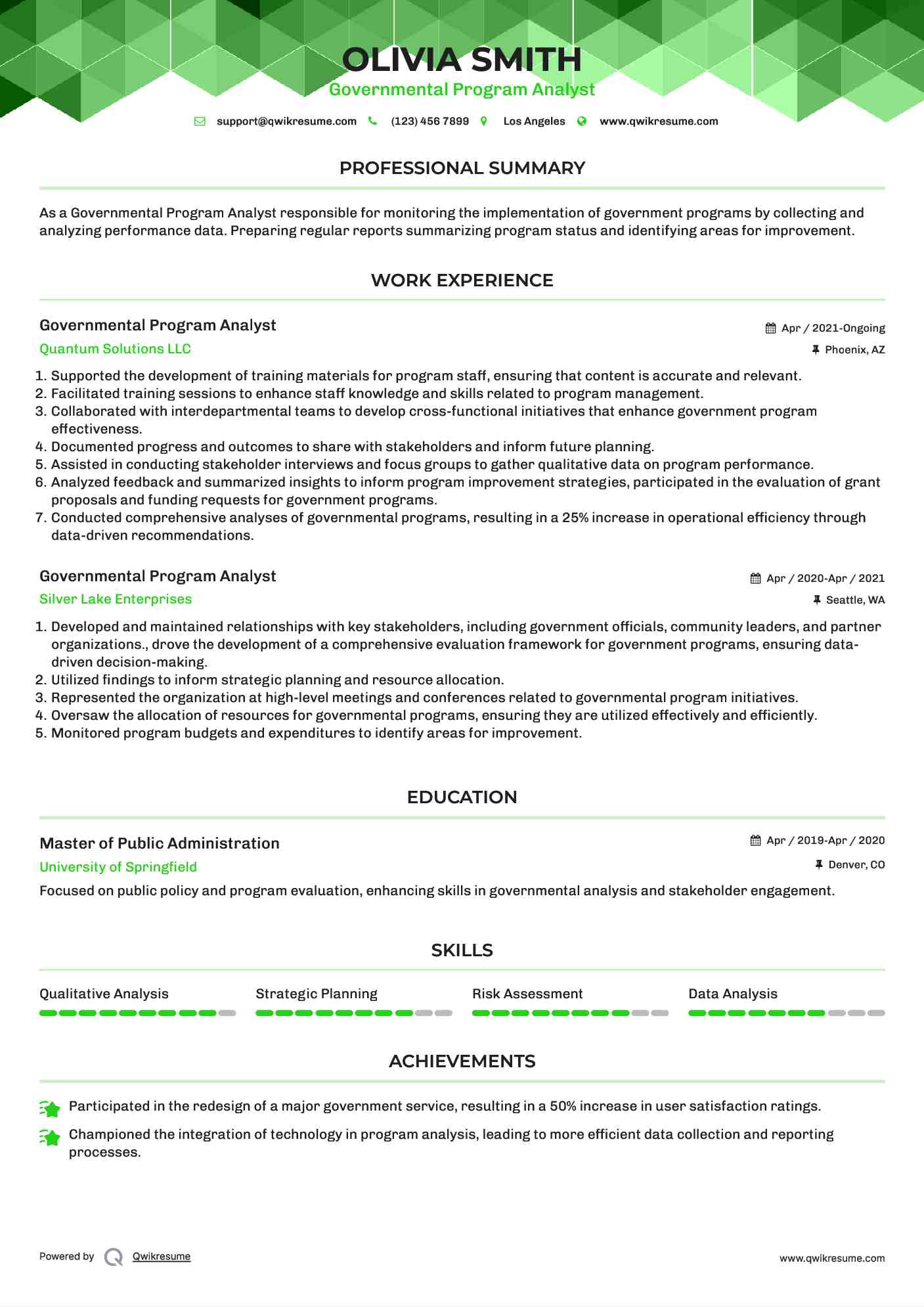 Governmental Program Analyst Resume Template