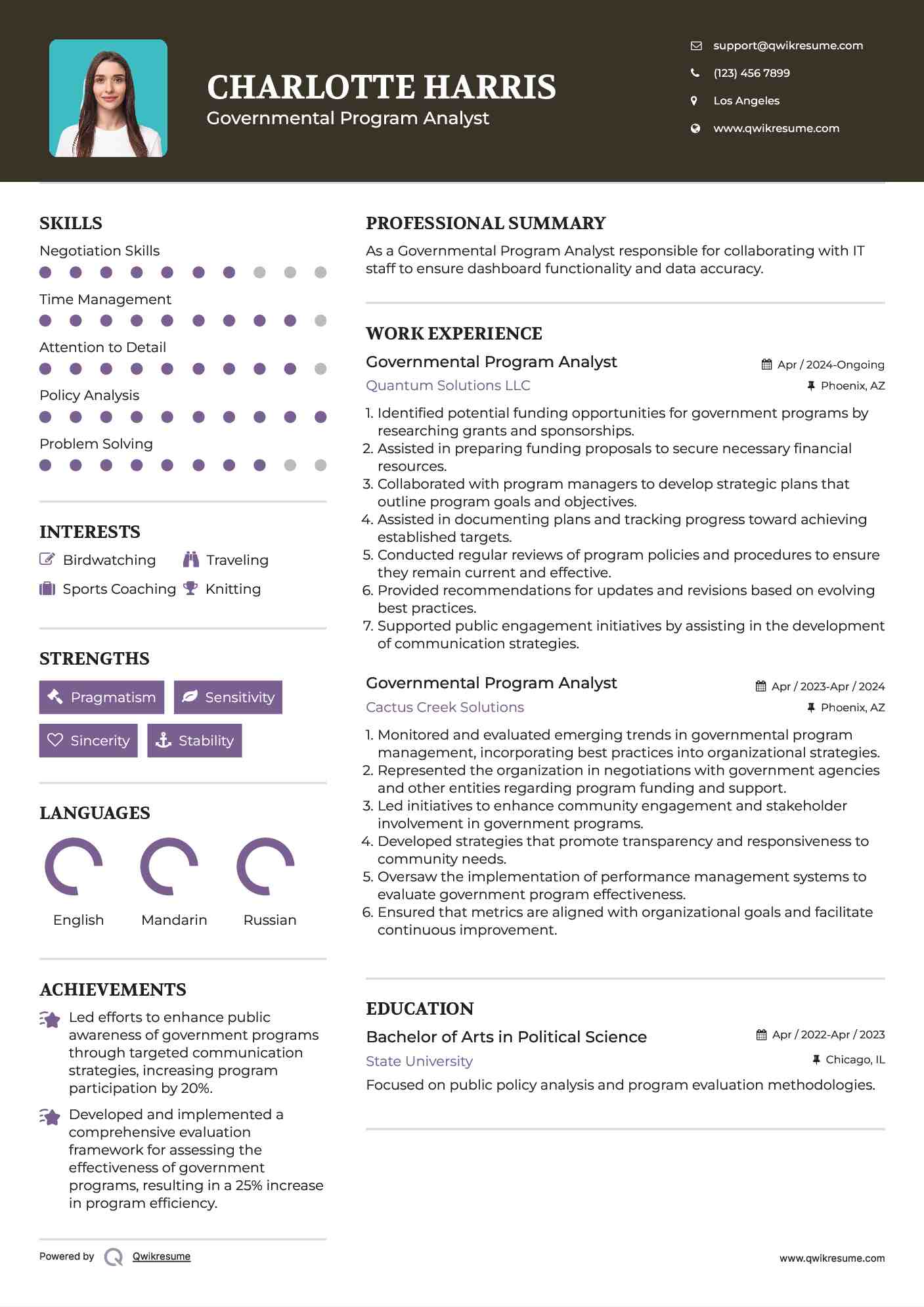 Governmental Program Analyst Resume Model