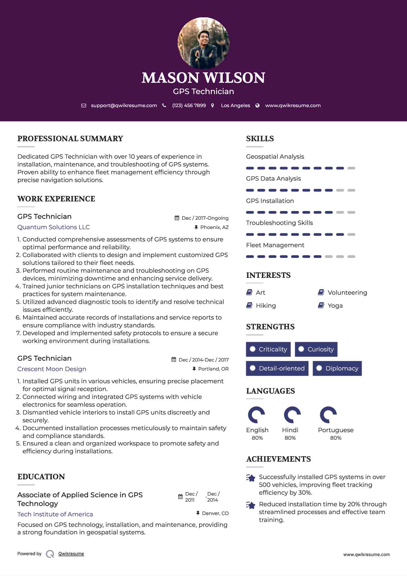 GPS Technician Resume Model