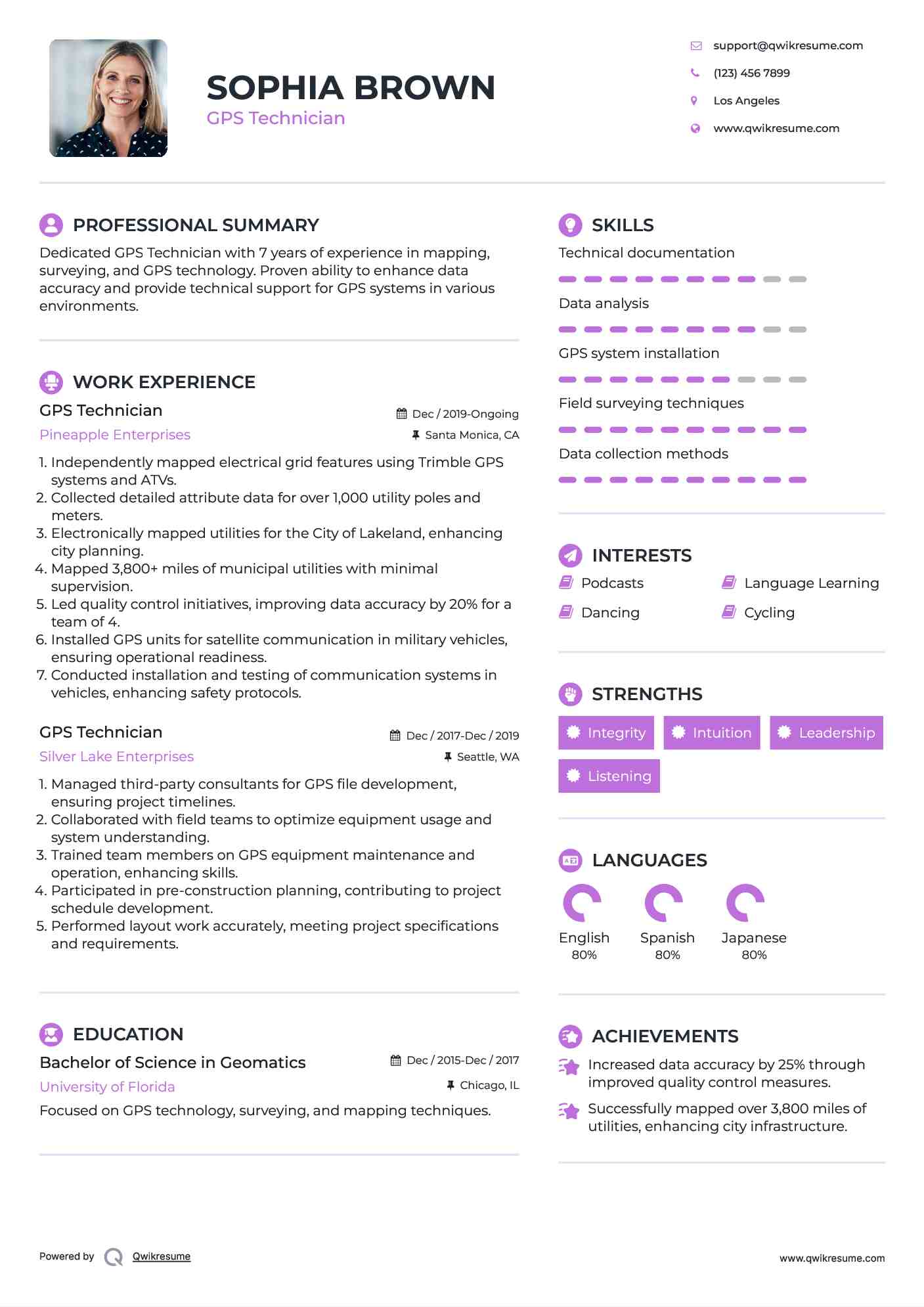 GPS Technician Resume Samples QwikResume