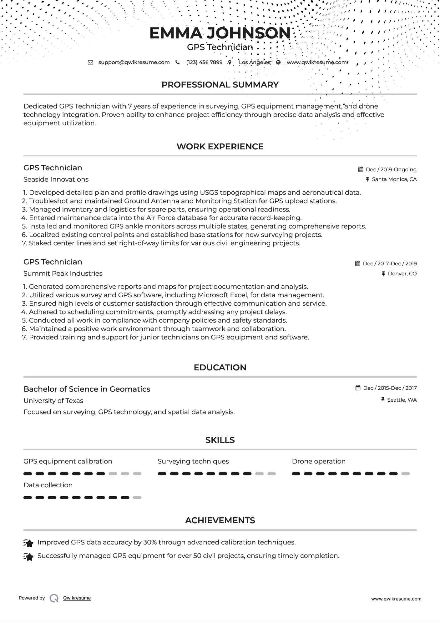 GPS Technician Resume Template