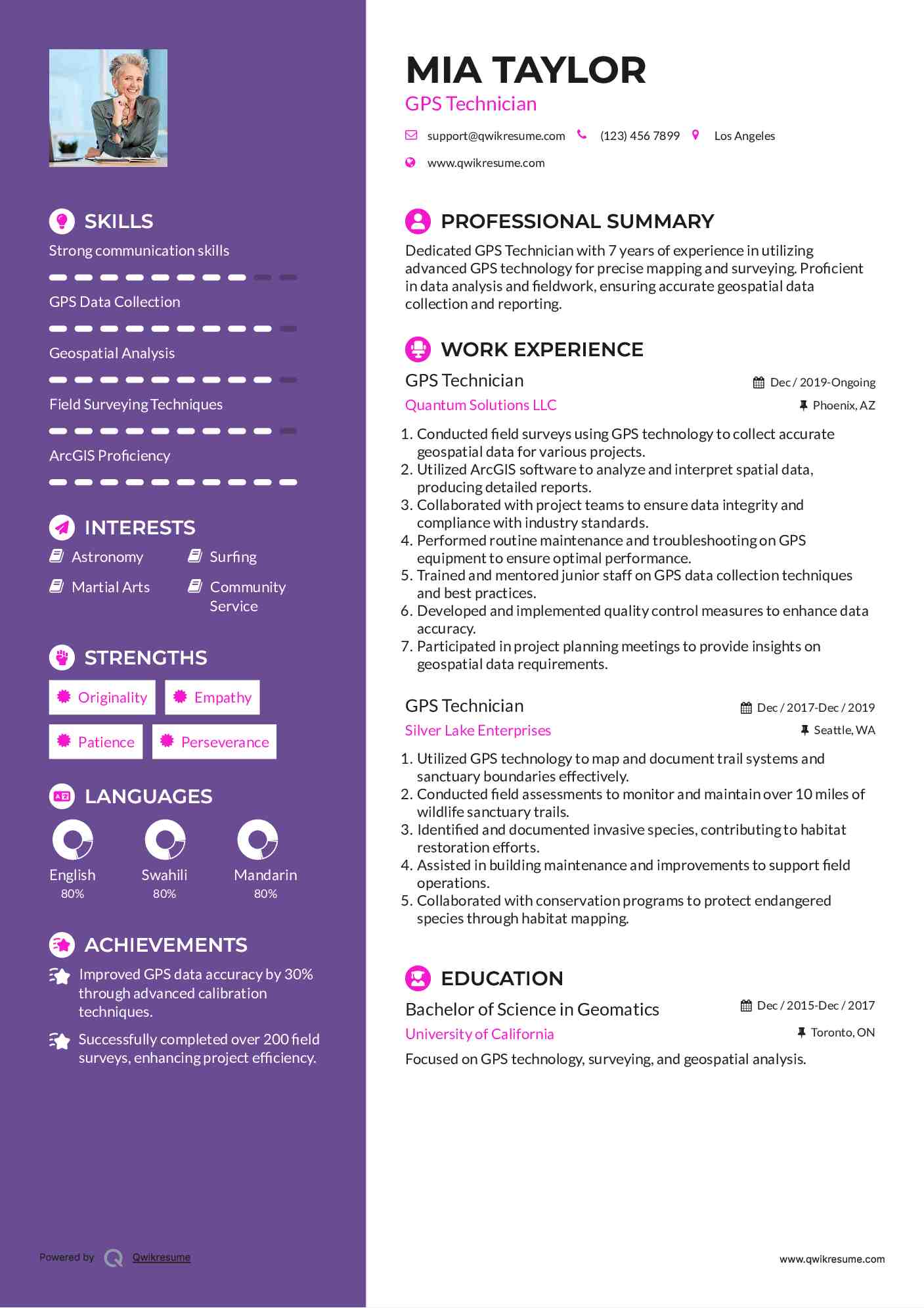 GPS Technician Resume Example