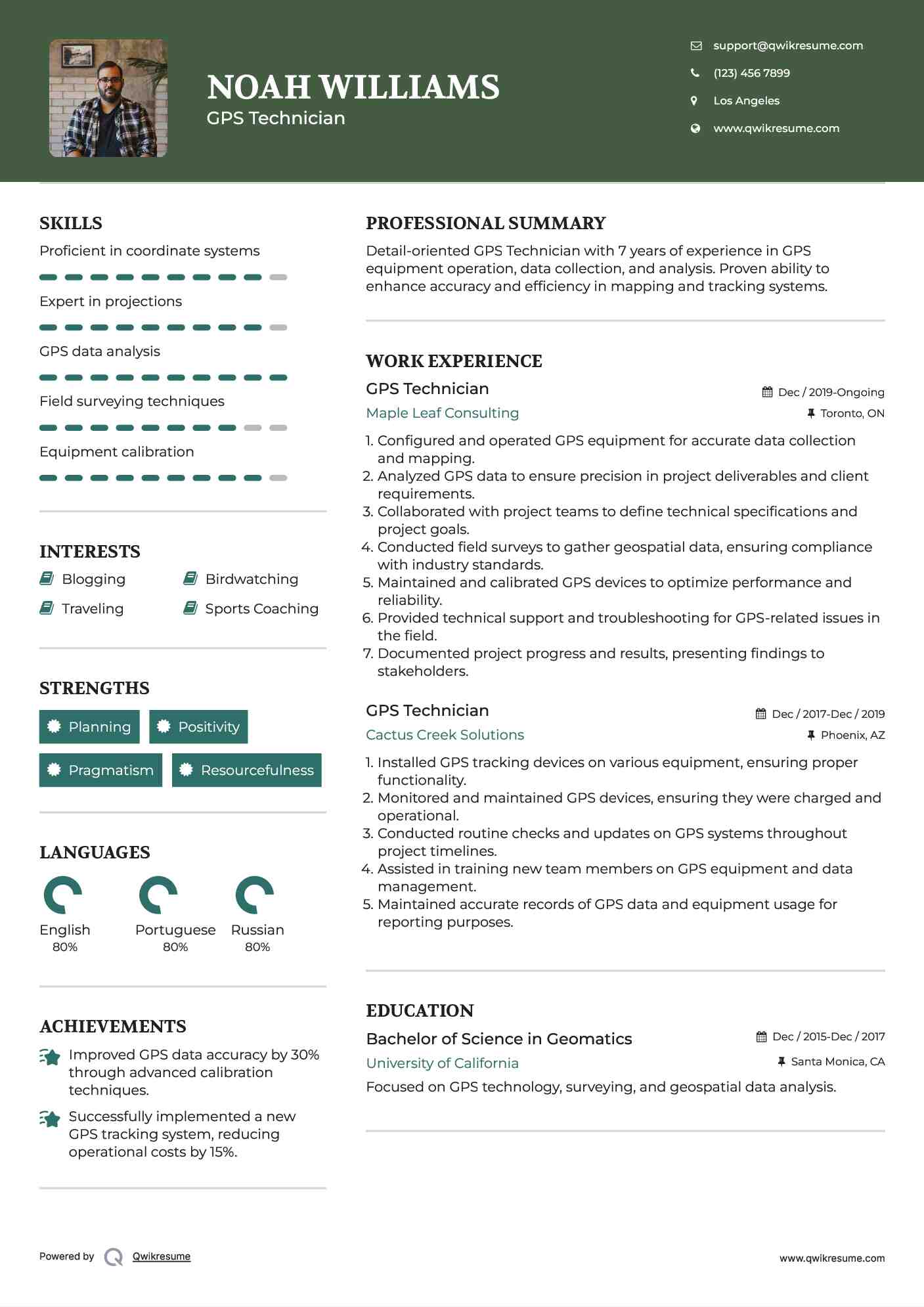 GPS Technician Resume Samples QwikResume