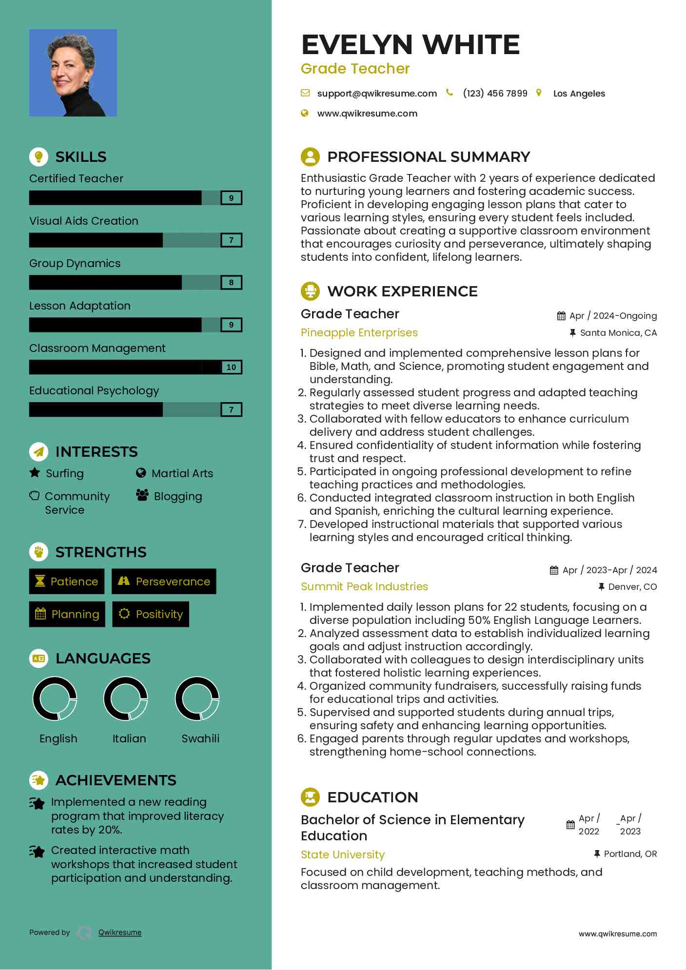 Grade Teacher Resume Template
