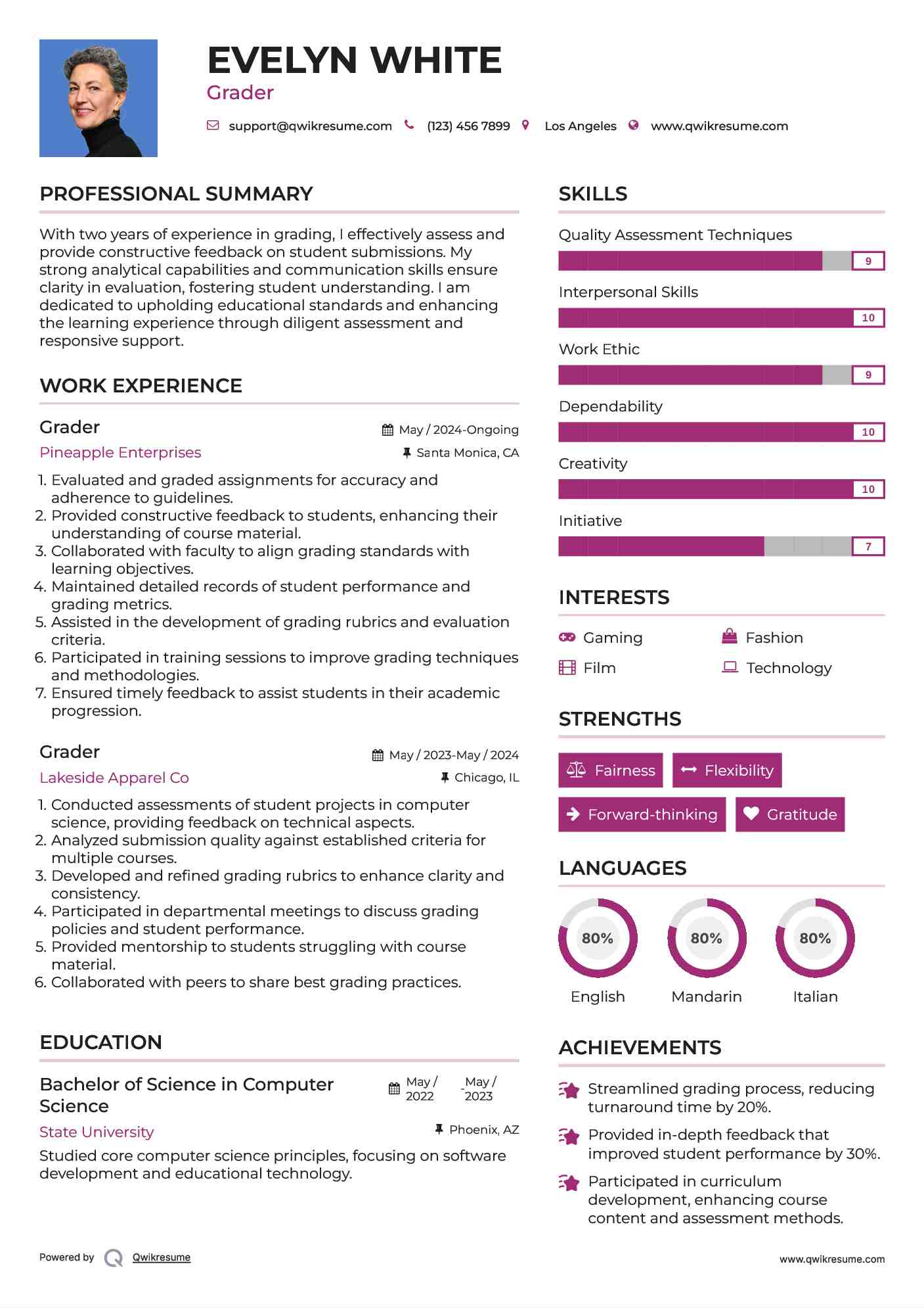 Grader Resume Example