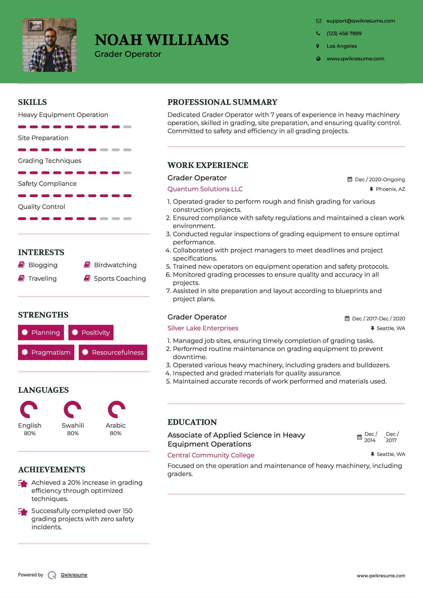 Grader Operator Resume Template