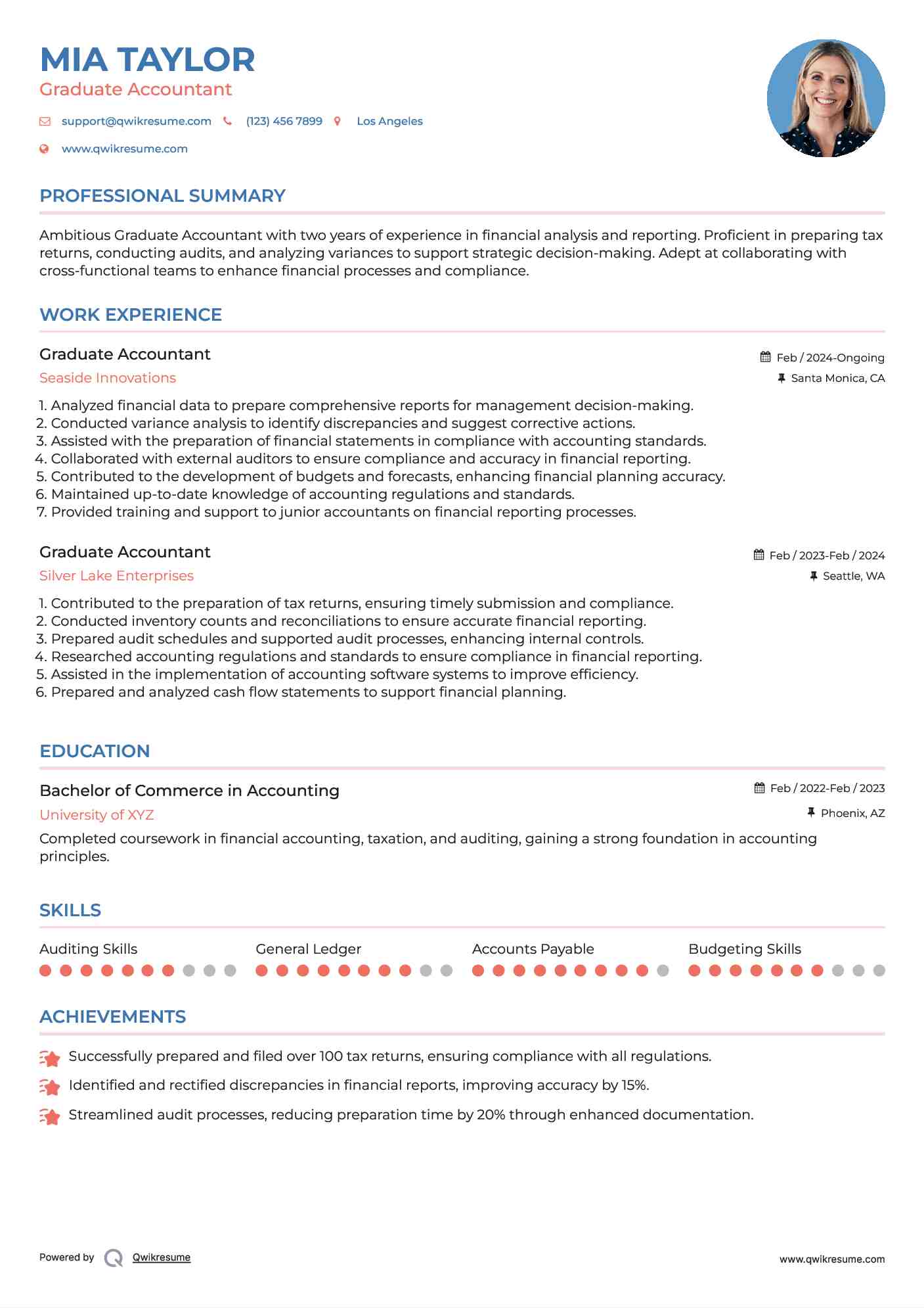Graduate Accountant Resume Example