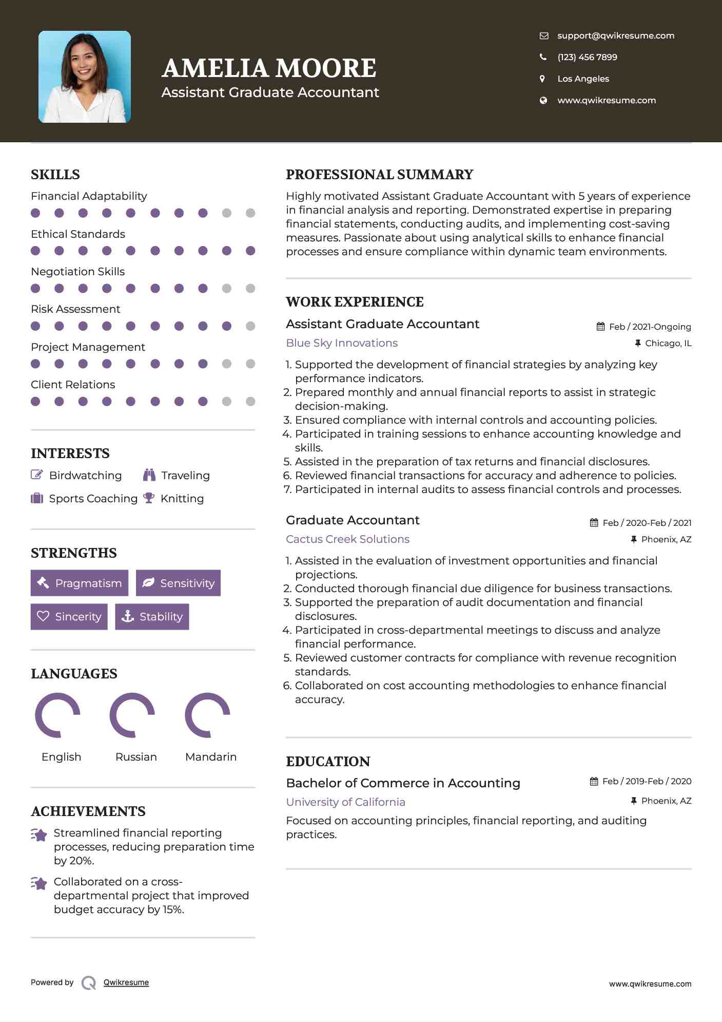 Assistant Graduate Accountant Resume Example