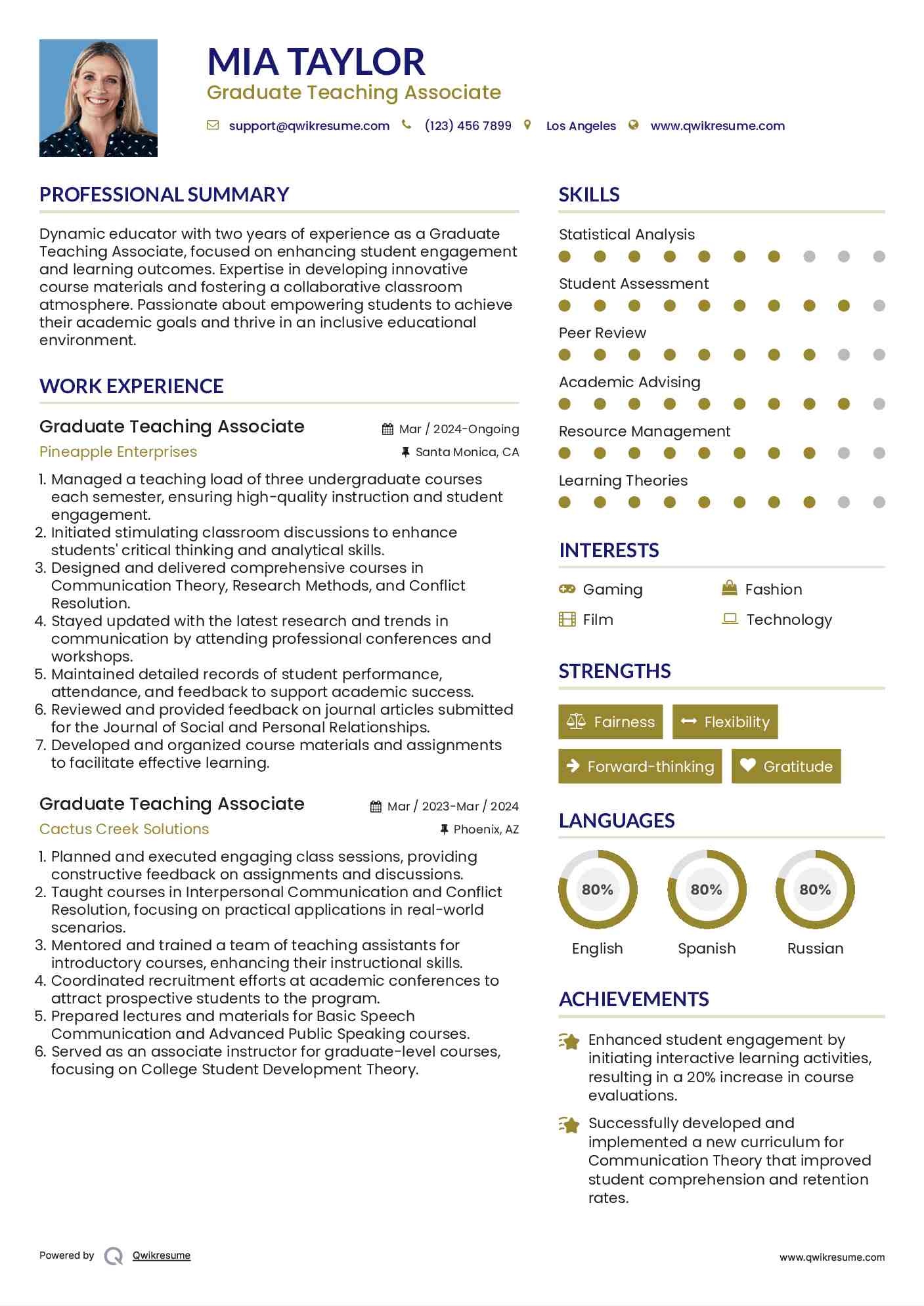Graduate Teaching Associate Resume Template