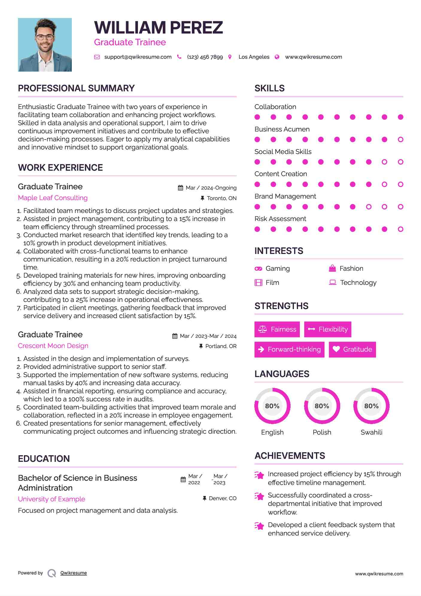 Graduate Trainee Resume Model