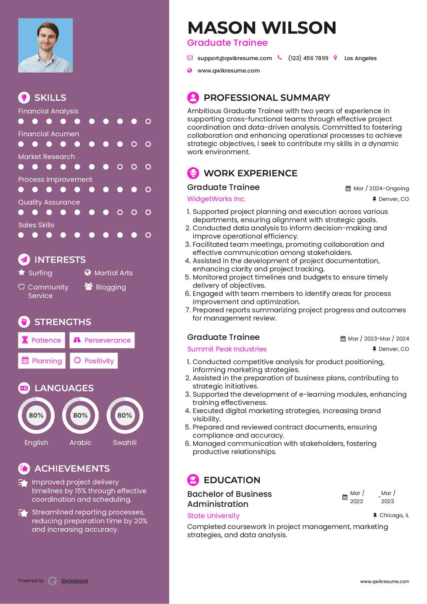 Graduate Trainee Resume Example